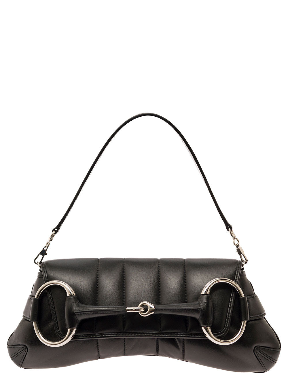 Gucci Women 'Medium Gucci Horsebit' Black Shoulder Bag With Maxi Horsebit In Leather Woman