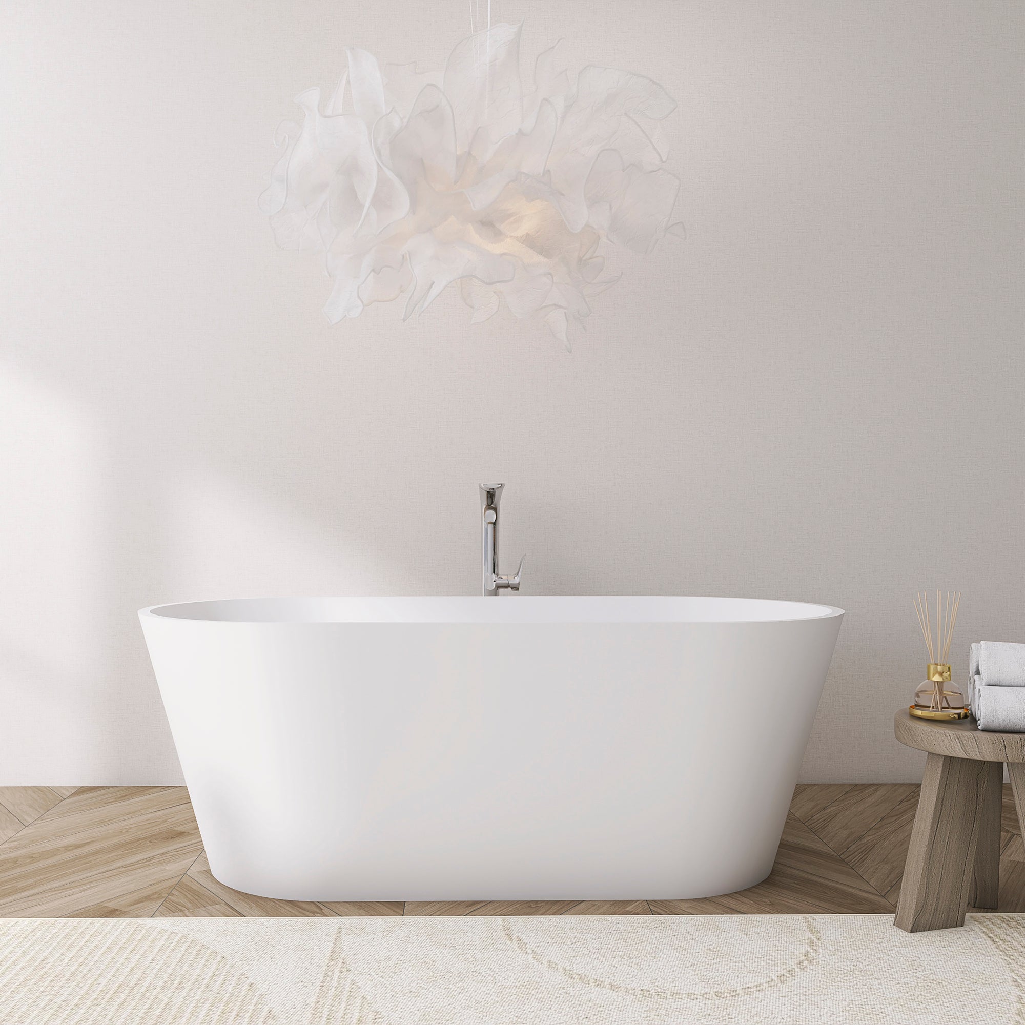 67 Inch Freestanding Solid Surface Soaking Bathtub