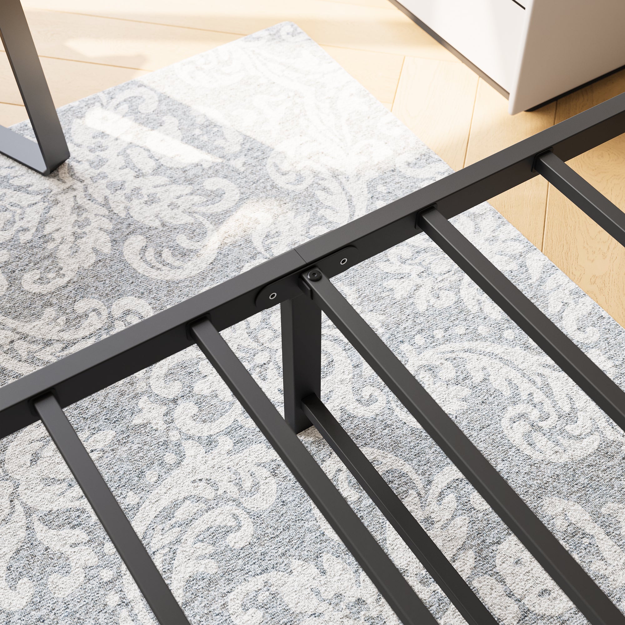 Metal Platform Bed Frame with Victorian Style Headboard