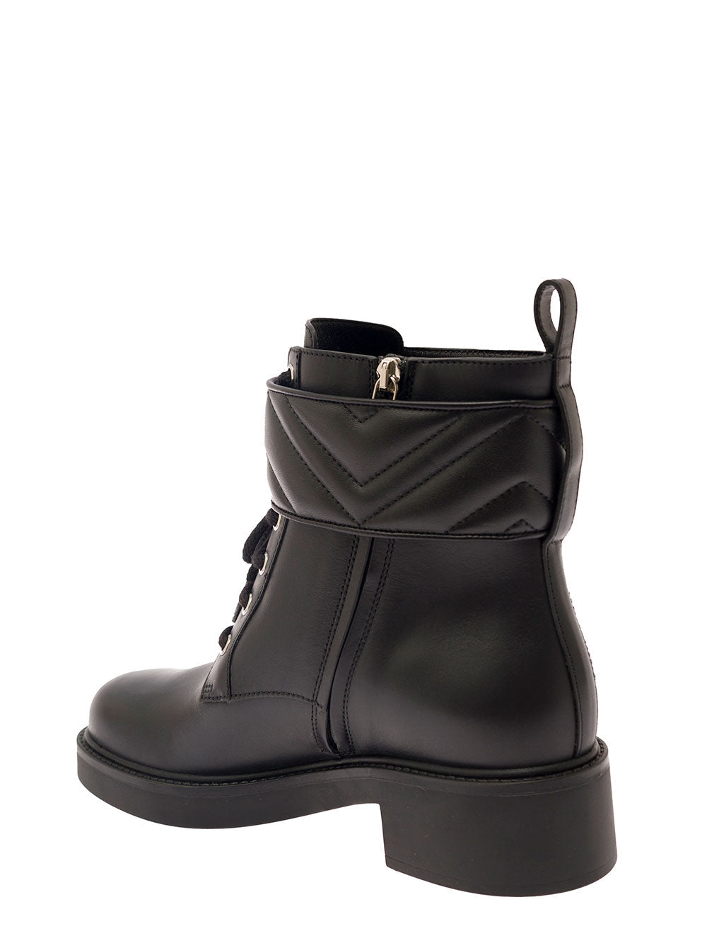 Gucci Women Black Ankle Boot With Double 'G' And Textured Hardware In Leather Woman