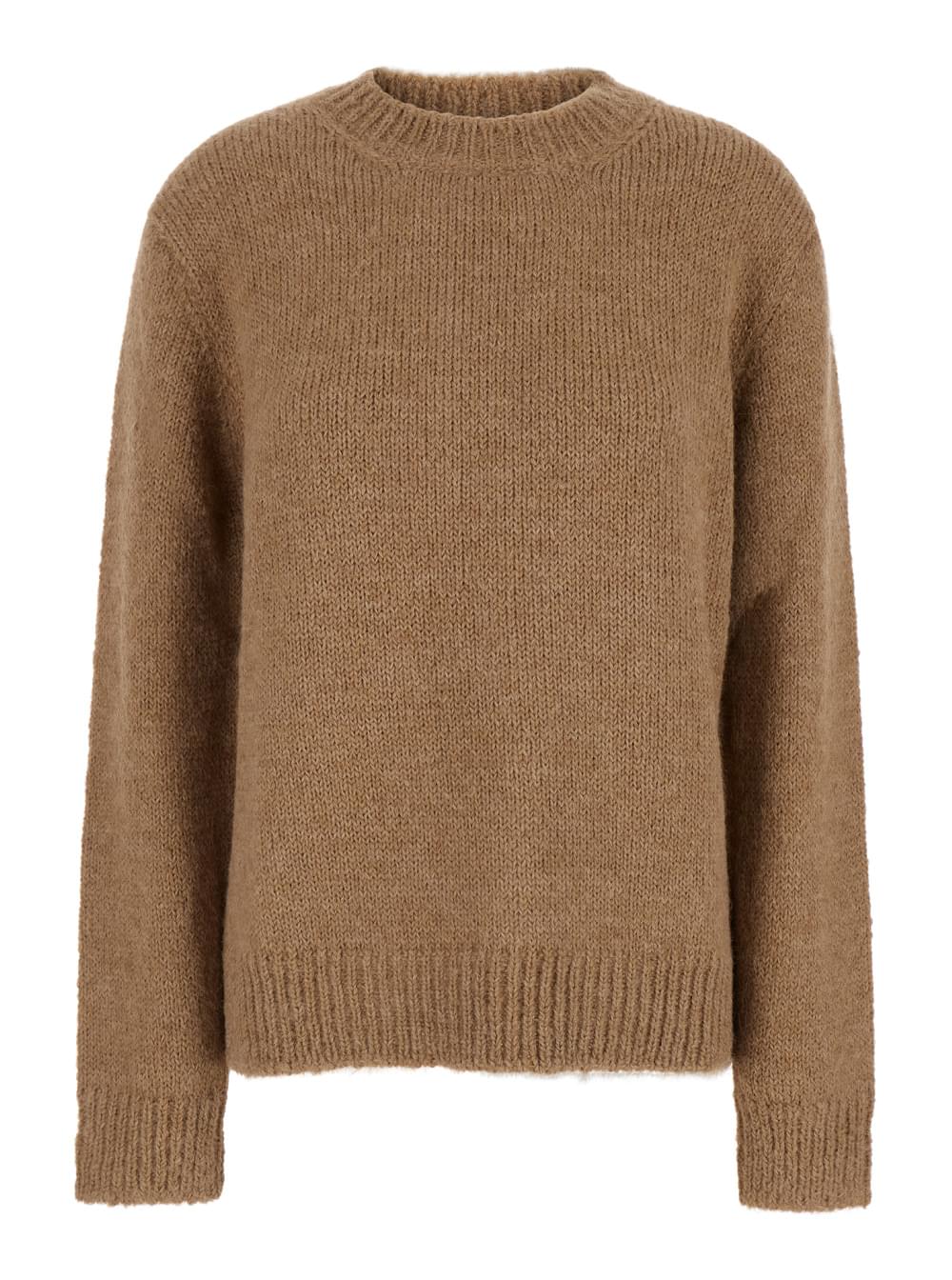 Jil Sander Women Oversized Beige Sweater With Ribbed Trim In Wool Woman