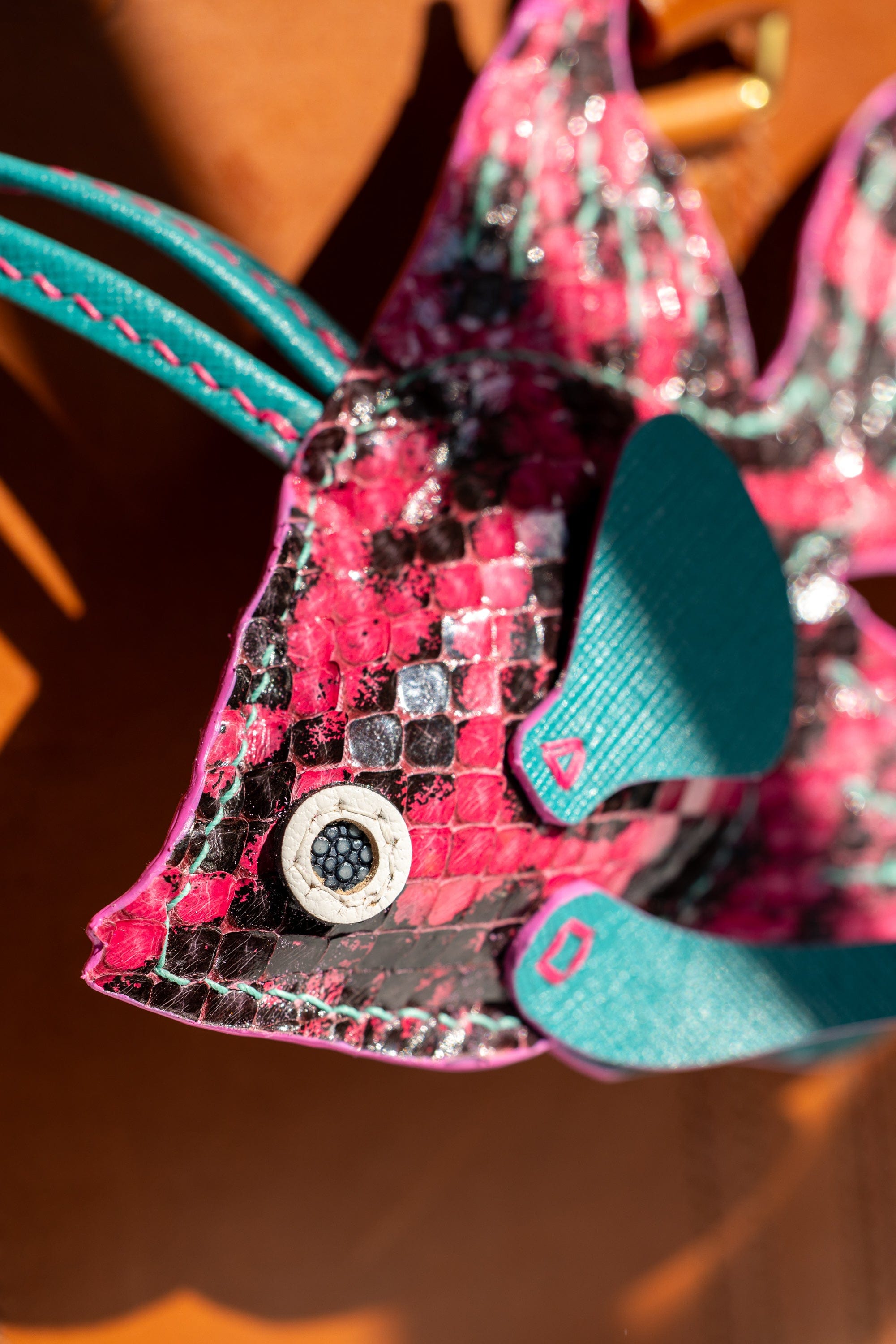Fish Girl Summer Handbag Charm - Glazed Hot Pink Anaconda