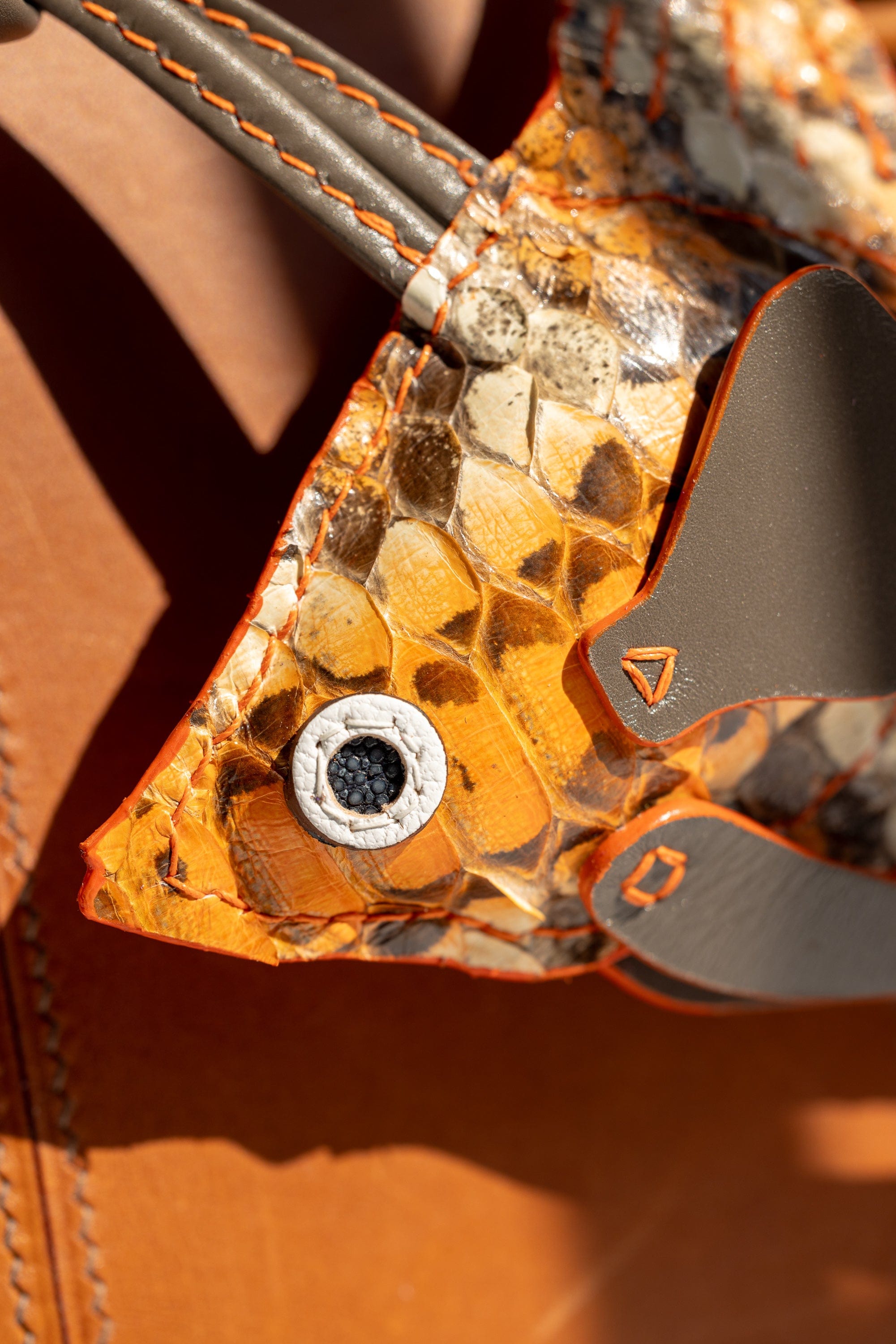 Fish Girl Summer Handbag Charm - Glazed Orange and Natural Python