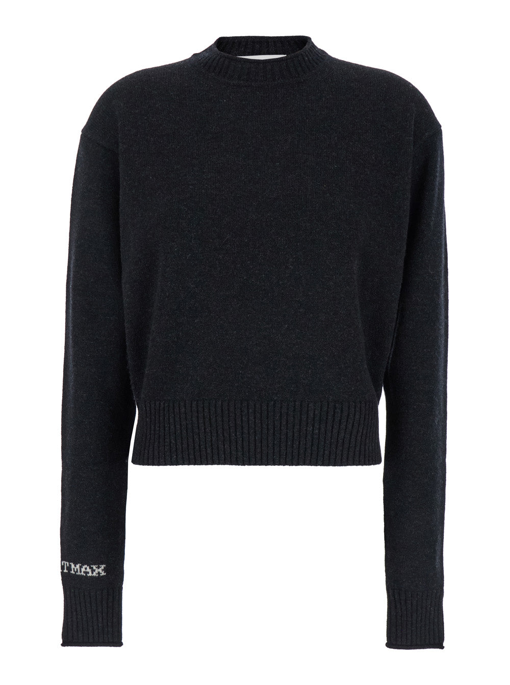 Sportmax Women 'Agadir' Black Crewneck Sweater With Logo Lettering On The Sleeve In Wool And Cashmere Woman