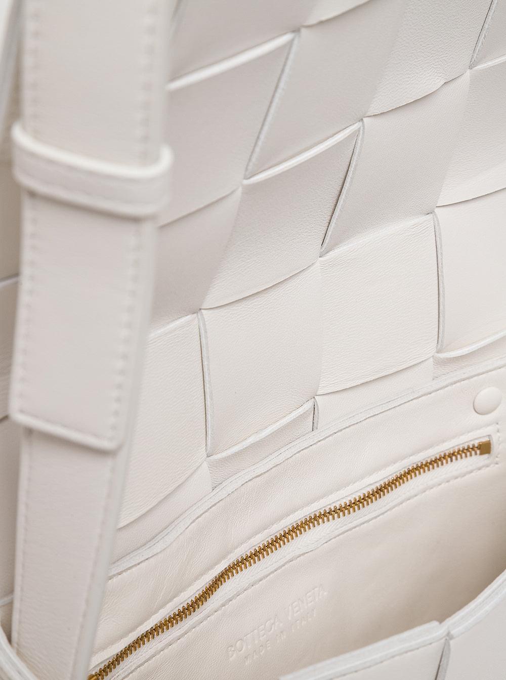 Bottega Veneta Women Cassette White Leather Crossbody Bag In Intreccio Nappa Leather