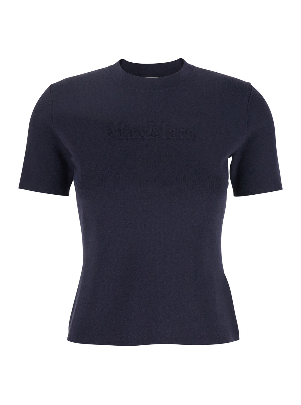 Max Mara Women Blue Crewneck T-Shirt With Tonal Logo Lettering On The Front In Viscose Blend Woman