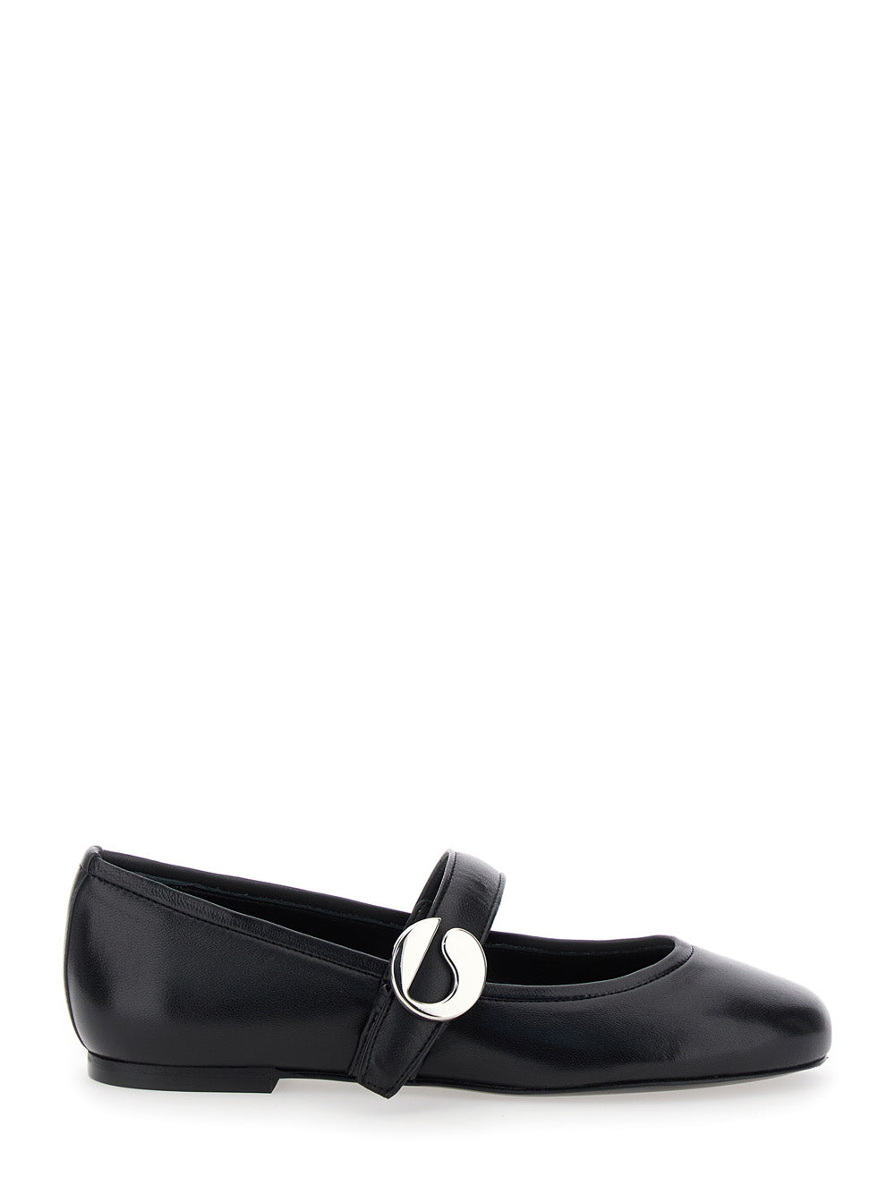Coperni Women Black Ballerinas With Metallic Logo And Strap In Smooth Leather Woman