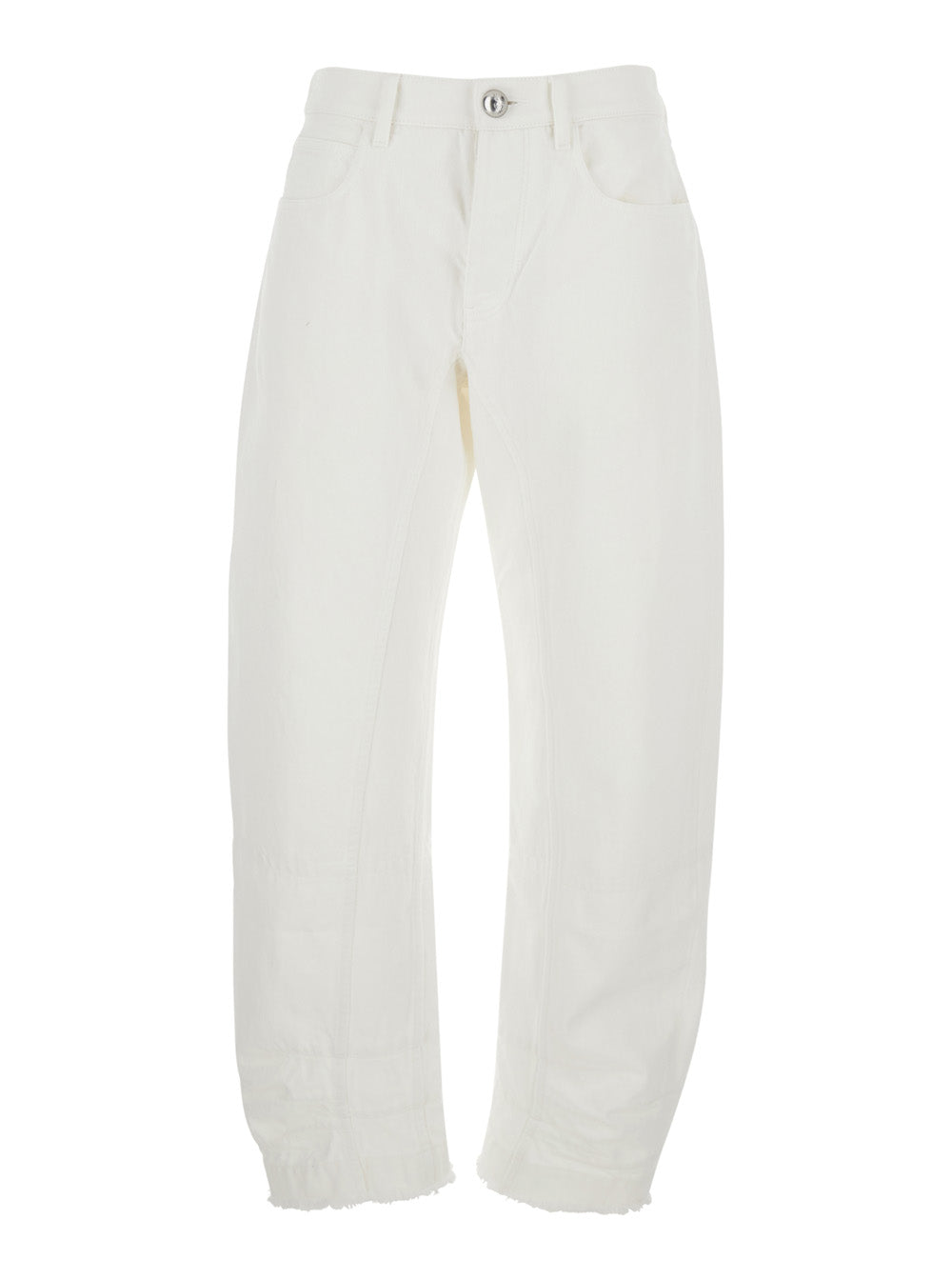Jil Sander Women White Jeans With Logo Patch On The Rear And Fringed Hem In Denim Woman