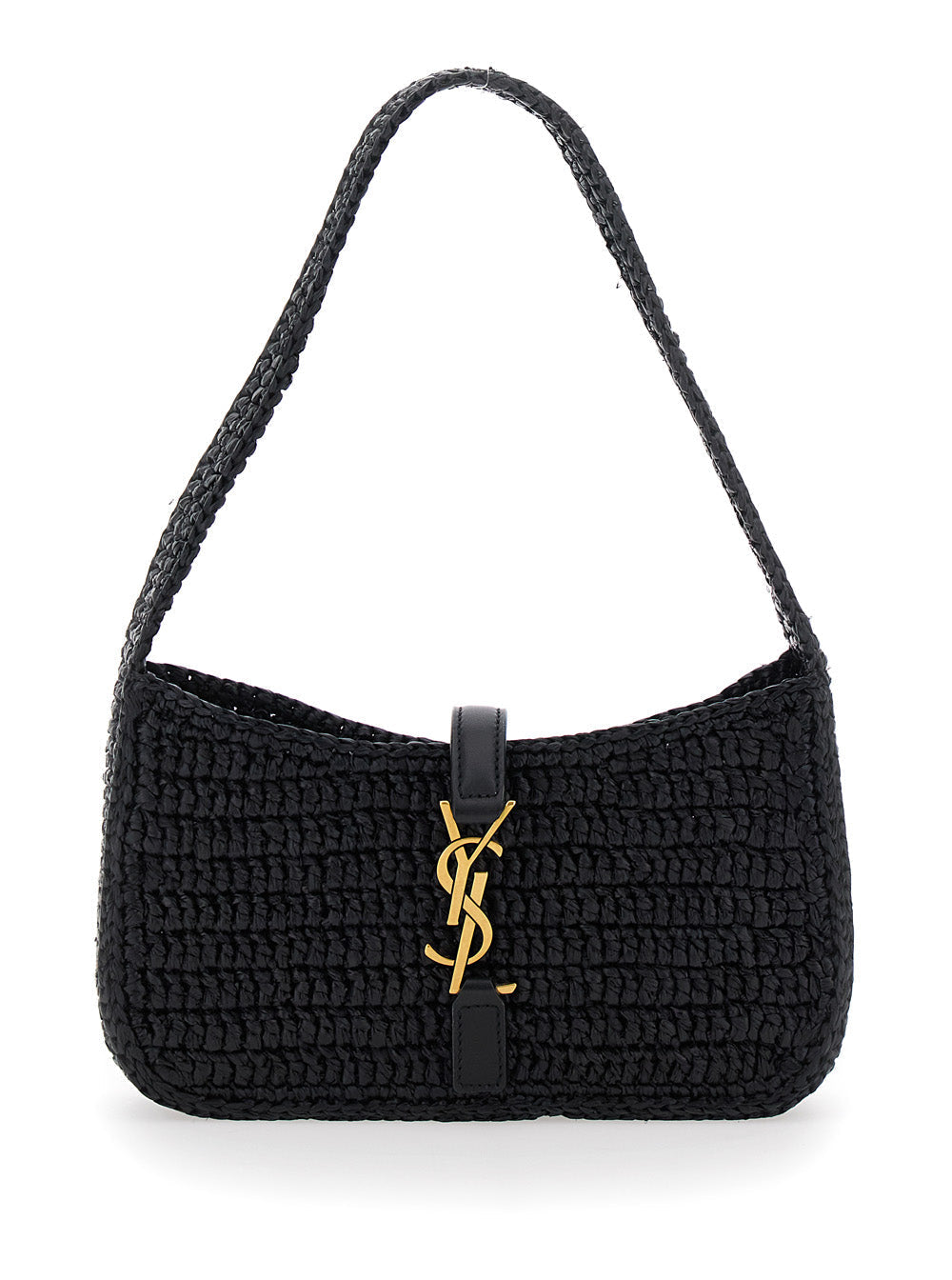 Saint Laurent Women 'Le 5 A 7' Black Mini Shoulder Bag With Single Shoulder Strap And Cassandre Plaque On The Front In Rafia Woman