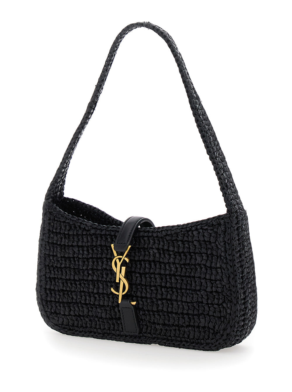 Saint Laurent Women 'Le 5 A 7' Black Mini Shoulder Bag With Single Shoulder Strap And Cassandre Plaque On The Front In Rafia Woman