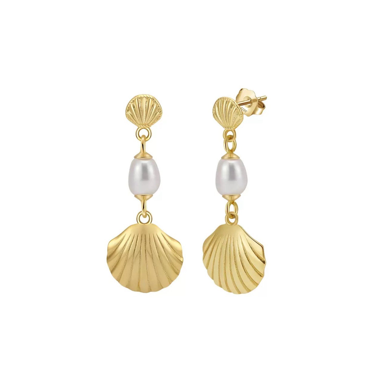 Seashell Pearl Drop Earrings