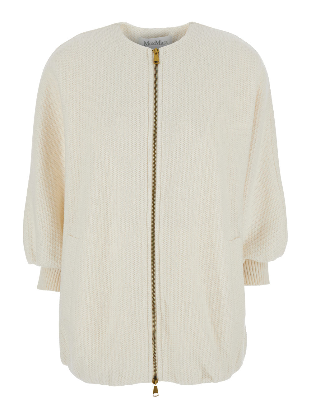Max Mara Women 'Cirino' White Crewneck Knit Jacket With Logo Patch On The Rear In Wool And Cashmere Woman