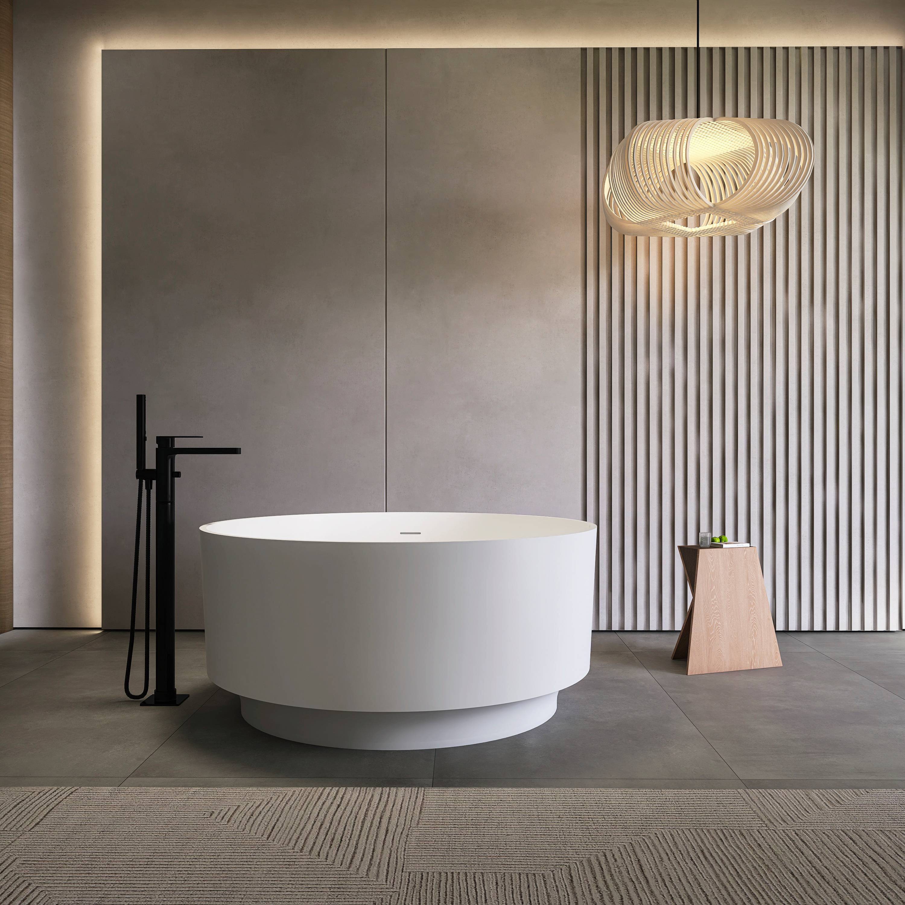 49 Inch Round Freestanding Solid Surface Soaking Bathtub