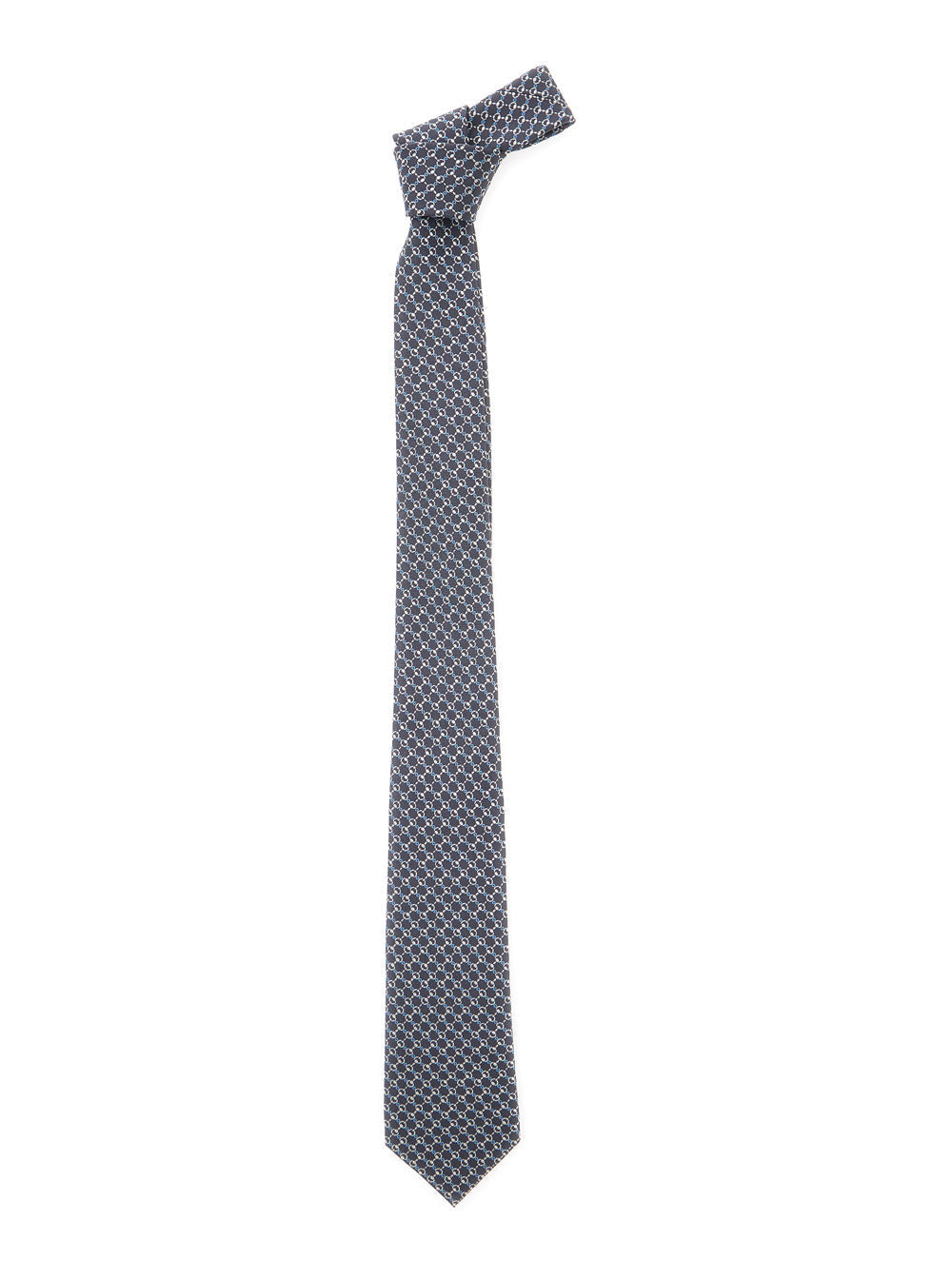 Gucci Men Grey Tie With All-Over Horsebit Print In Silk Man