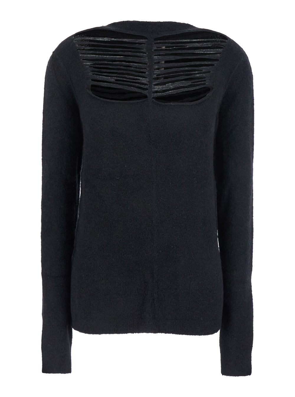 Rick Owens Women Black Sweater With Distressed Effect And Cut-Out Details On The Front In Alpaca Blend Woman