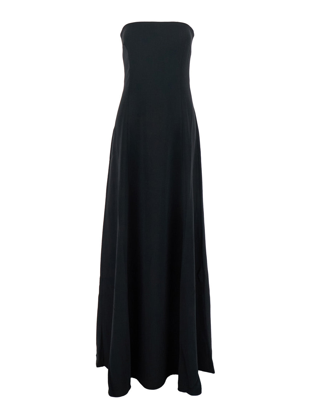 Solace London Women 'Helena' Black Long Dress With Bare Shoulder And Flared Hem In Twill Woman