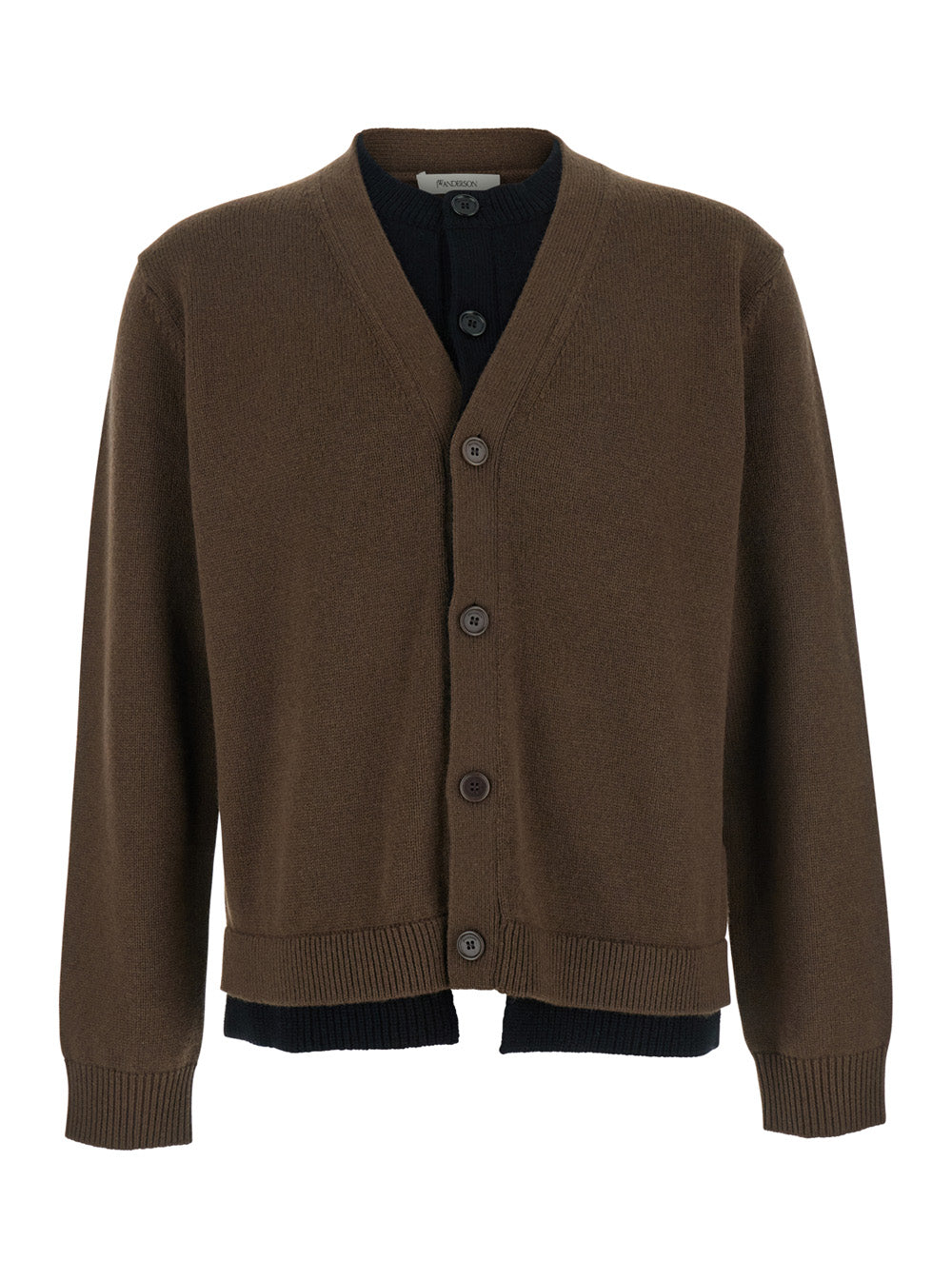 Jw Anderson Men Brown Cardigan With V-Neck And Layered Design In Fabric Man