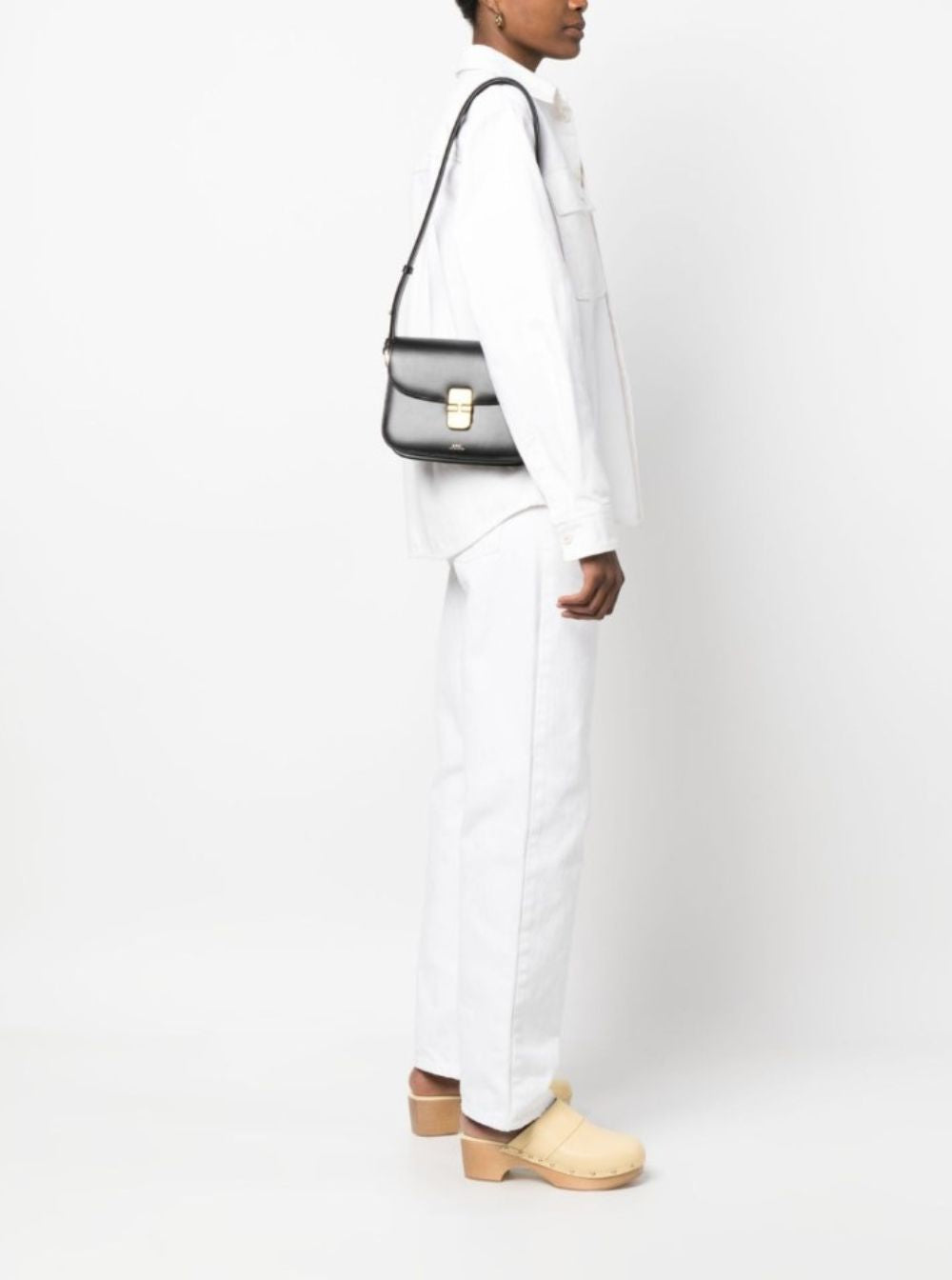 A.P.C. Women 'Grace' Black Small Crossbody Bag With Adjustable Strap And Logo Lettering Imprinted On The Front In Leather For Women