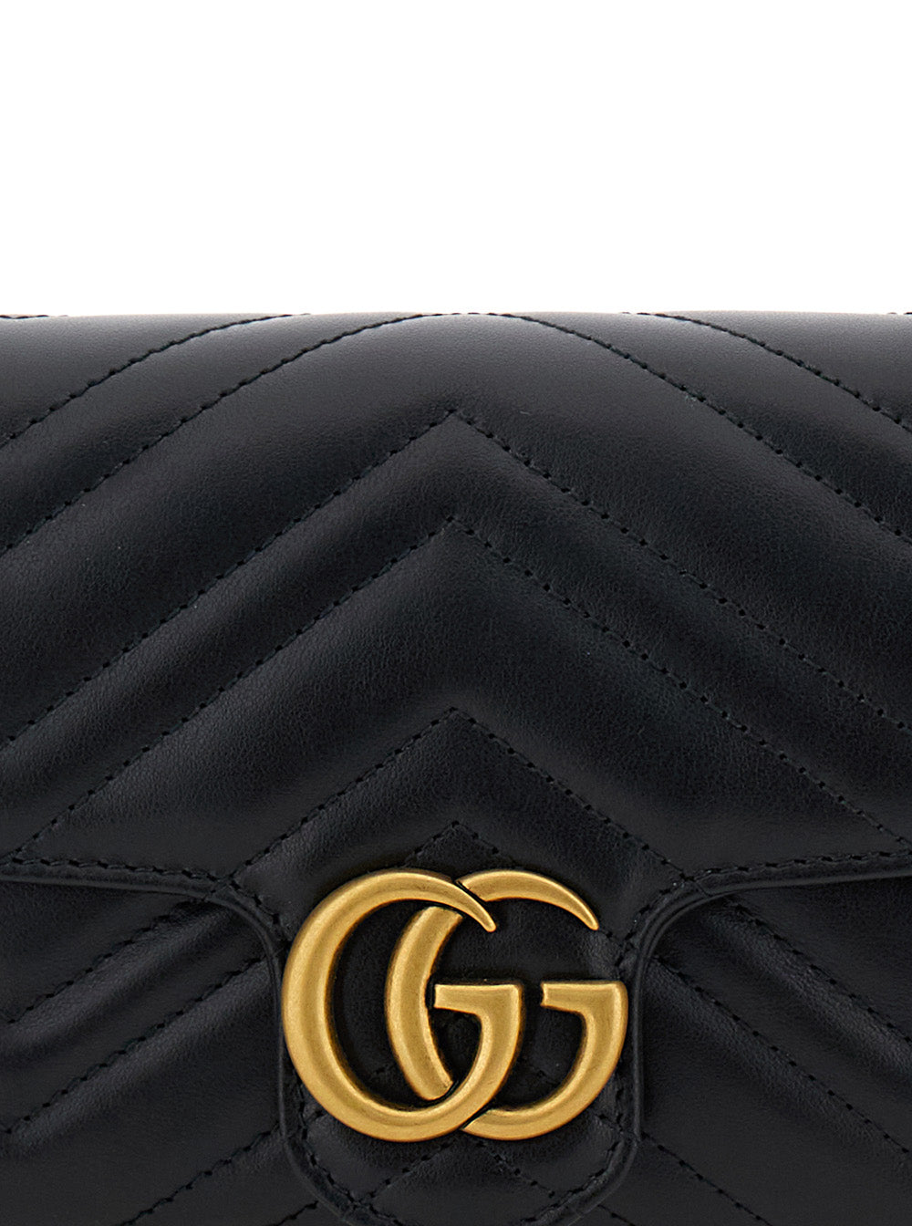 Gucci Women Mini Crossbody Bag 'Gg Marmont 2.0' With Double G In Black Chevron Leather For Women