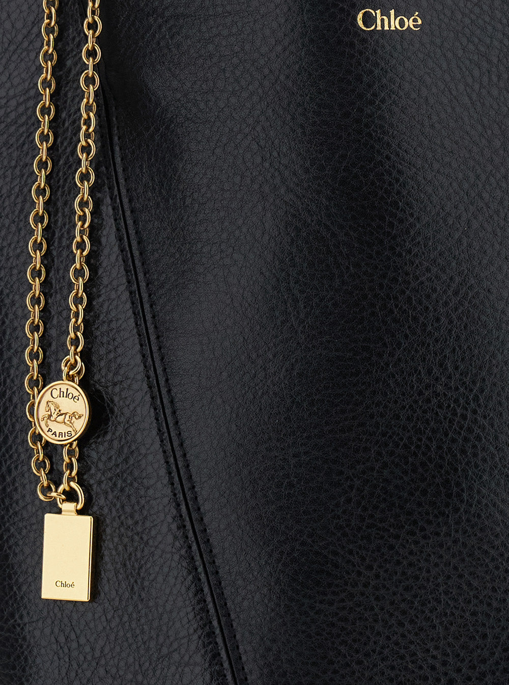 Chloé Women Shoulder Bag 'Spin' With Logoed Metal Medals In Black Grained Leather For Women