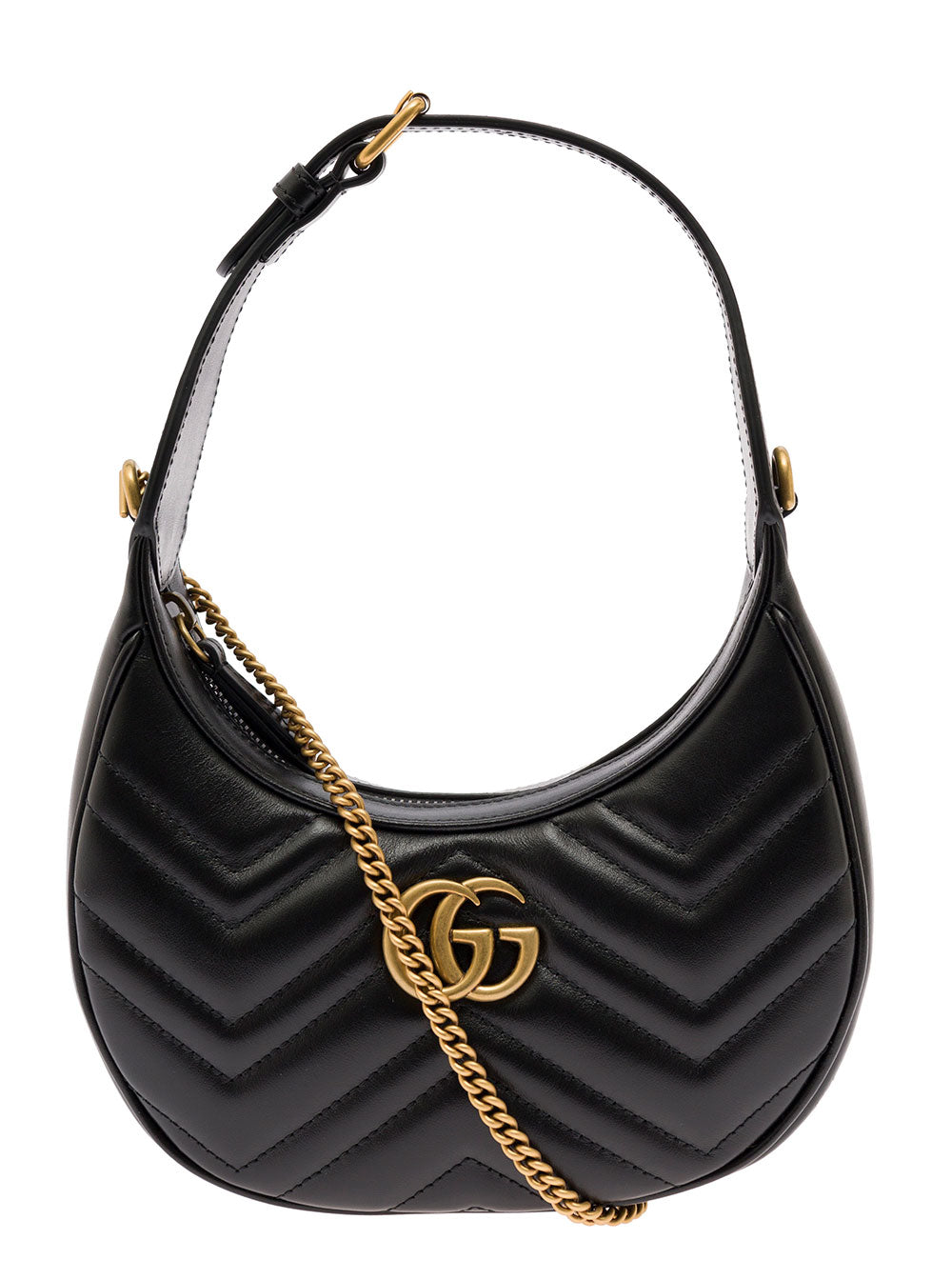 Gucci Women Shoulder Bag 'Gg Marmont' In Black Chevron Leather For Women