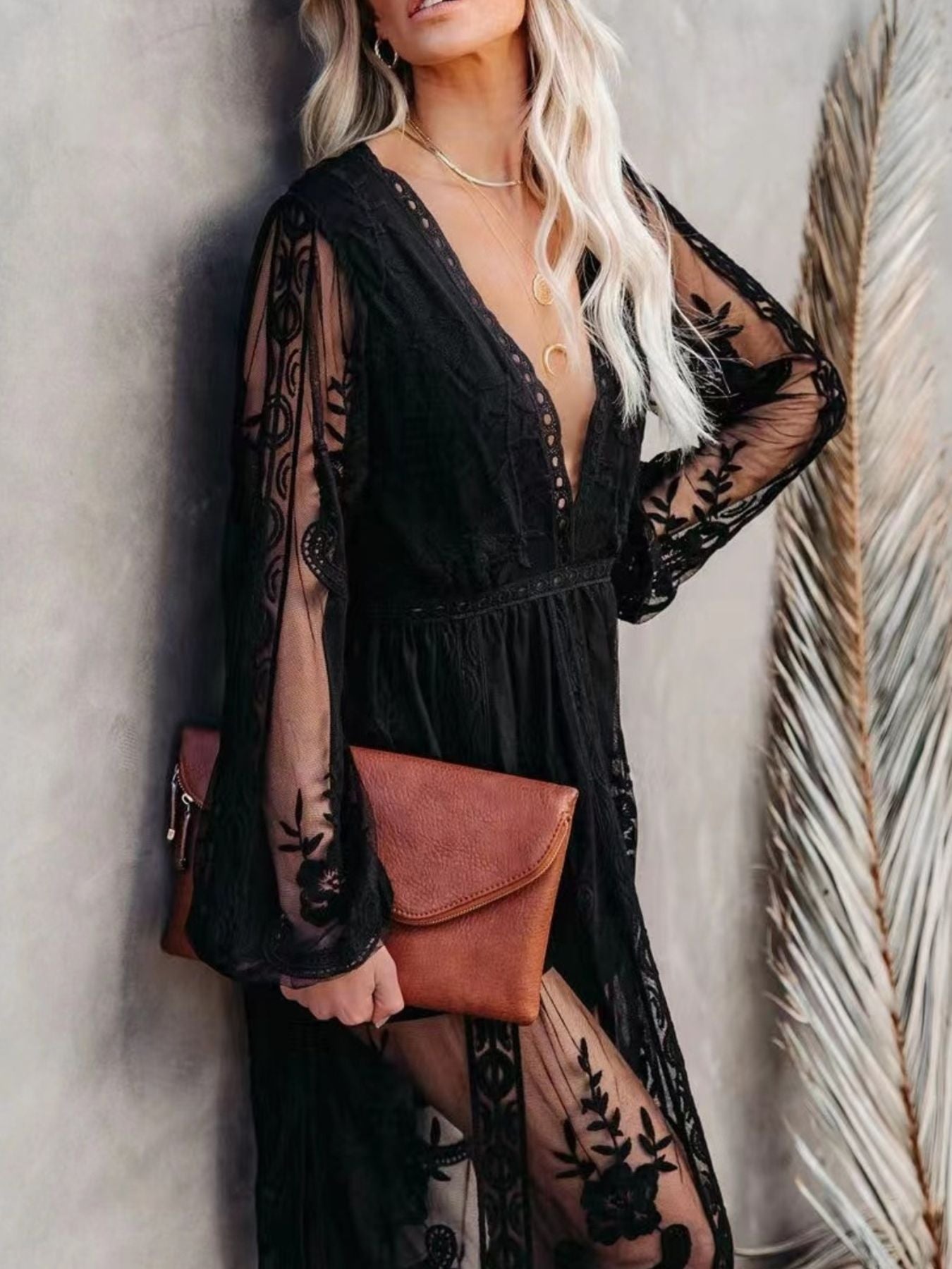 Floral Lace Slit Maxi Dress