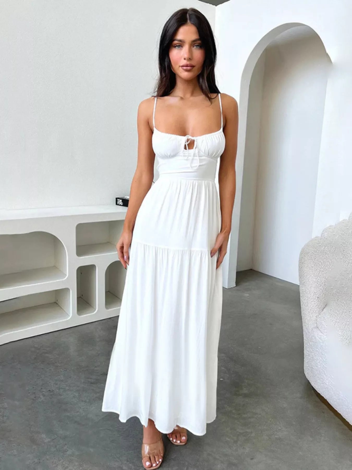 Backless Lace Up Spaghetti Strap Maxi Dress