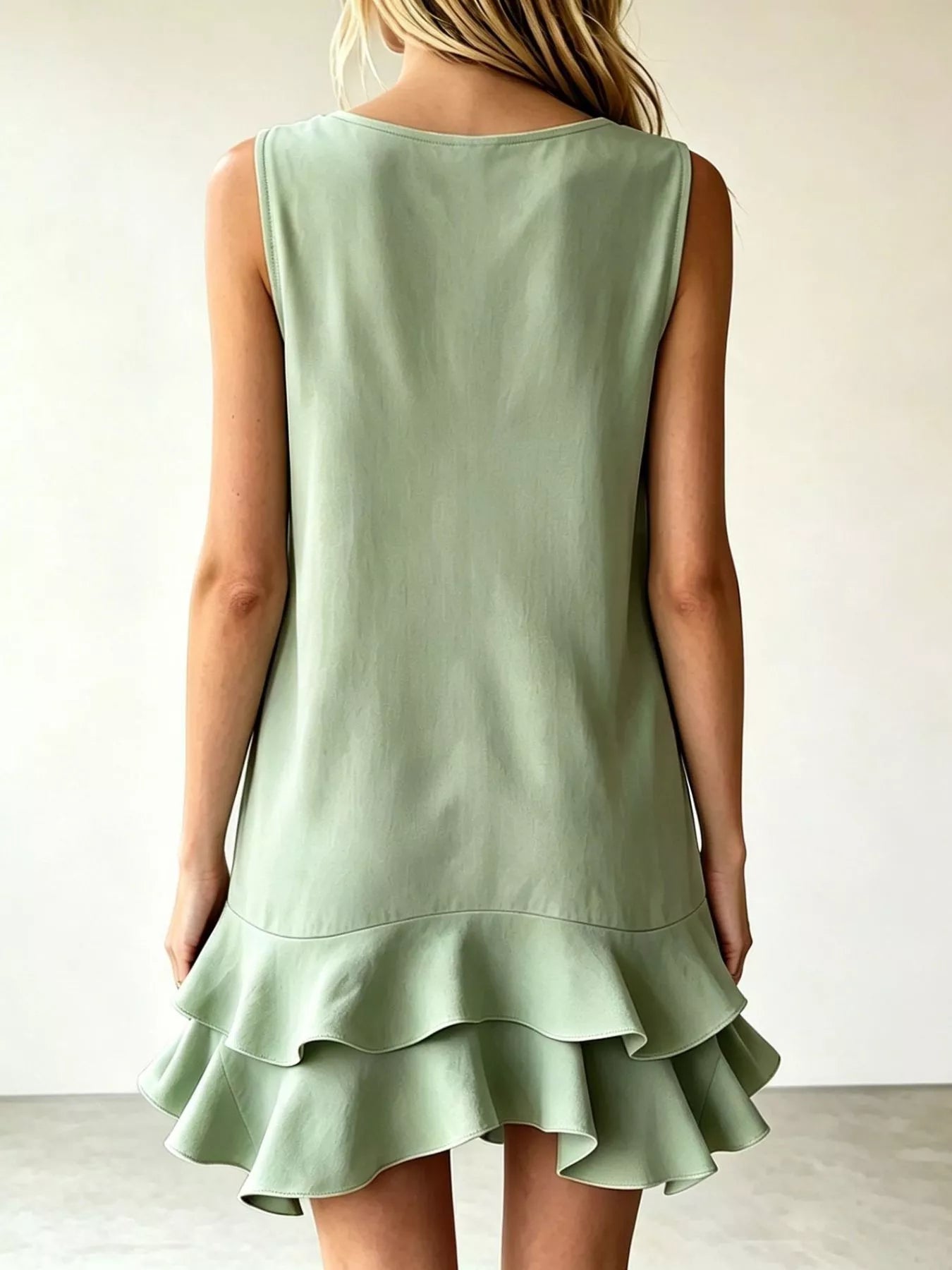 Full Size Sleeveless V-Neck Tiered Ruffle Mini Dress Plus Size