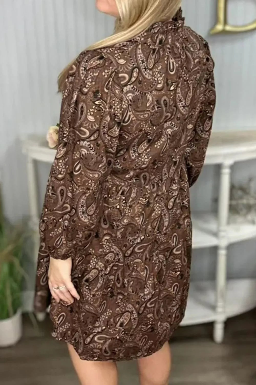 Paisley Print Notched Mini Dress
