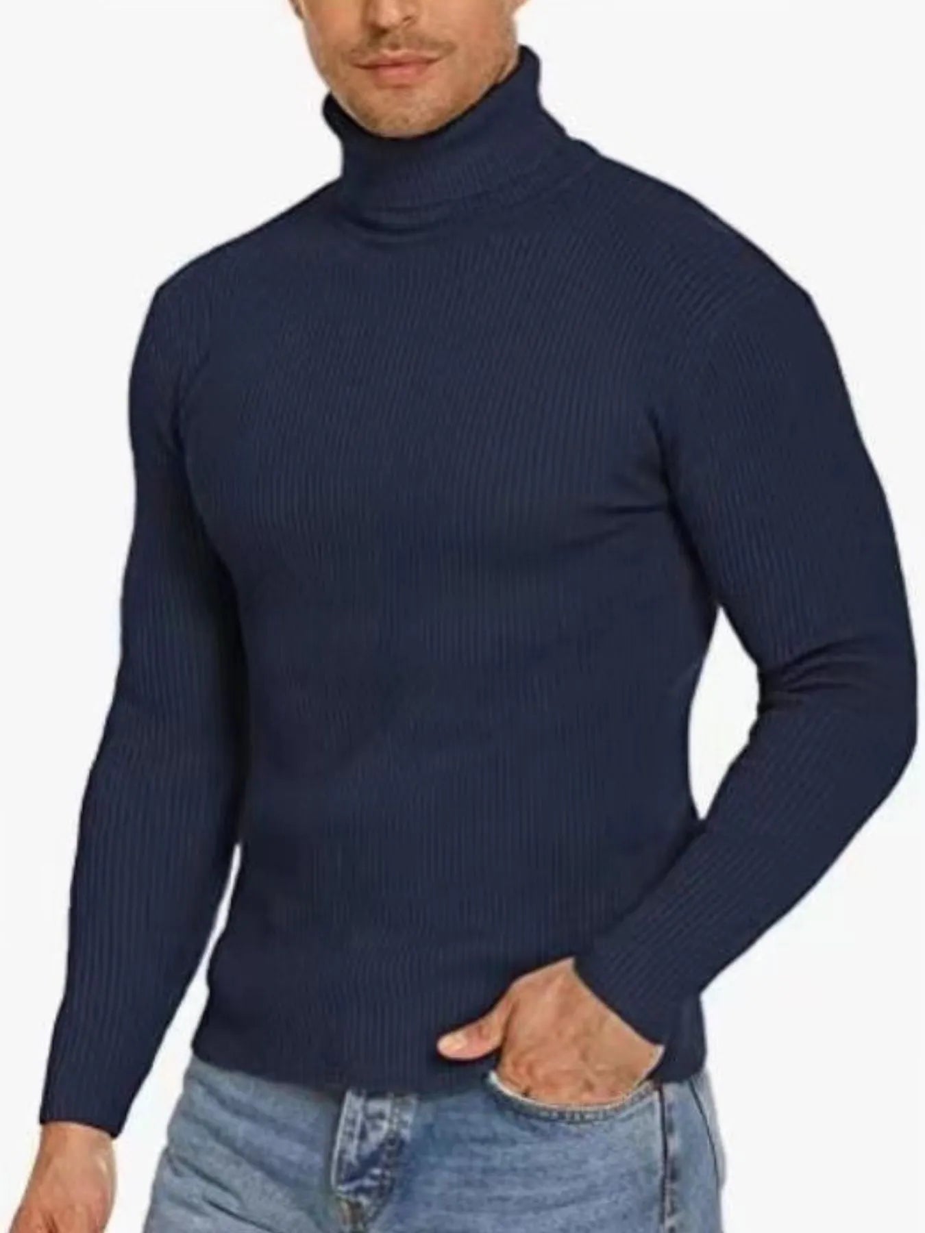 Men's Plus Size Ribbed Turtleneck Long Sleeve Sweater