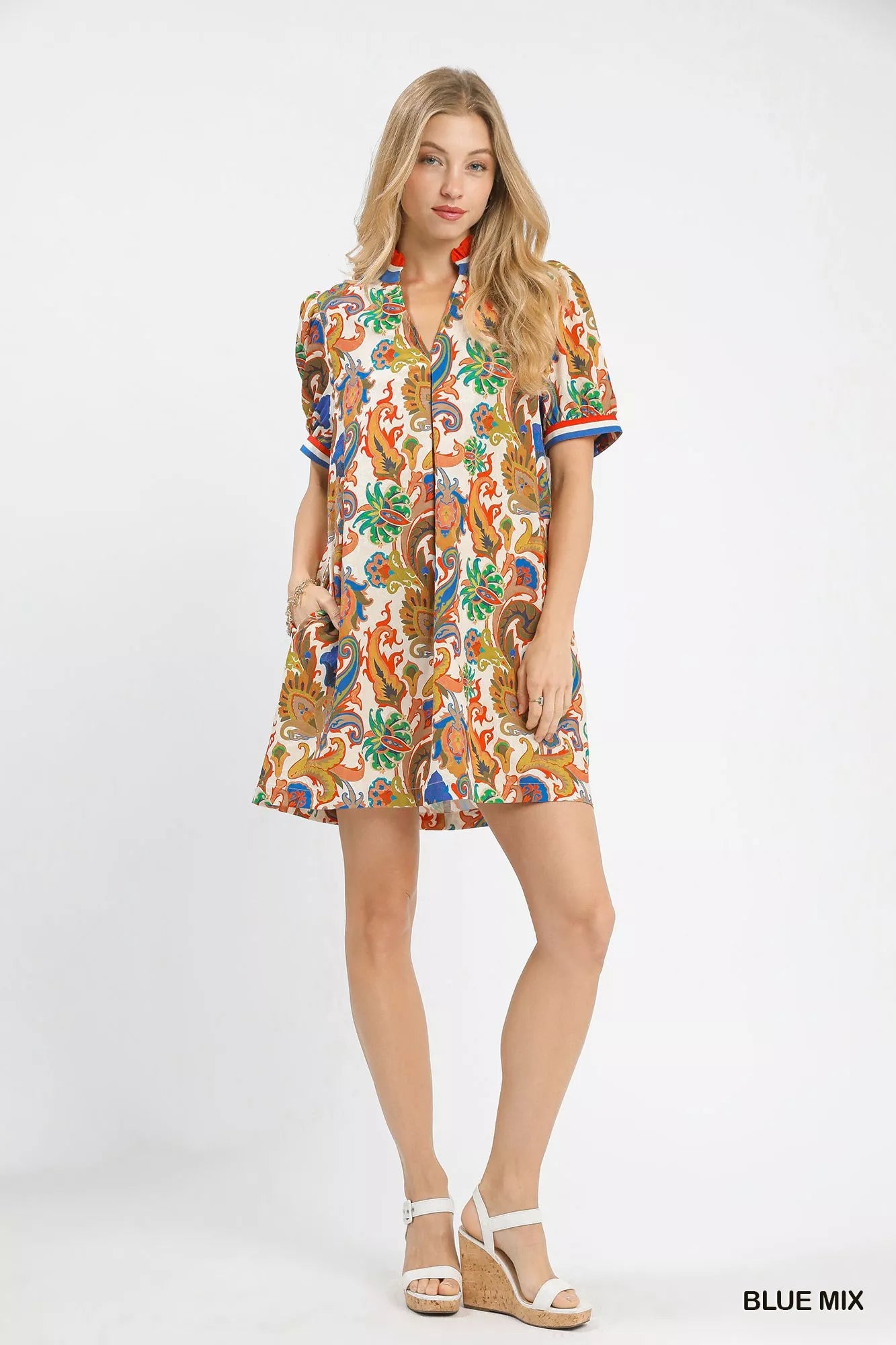Umgee Jacquard Abstract Print Mini Dress