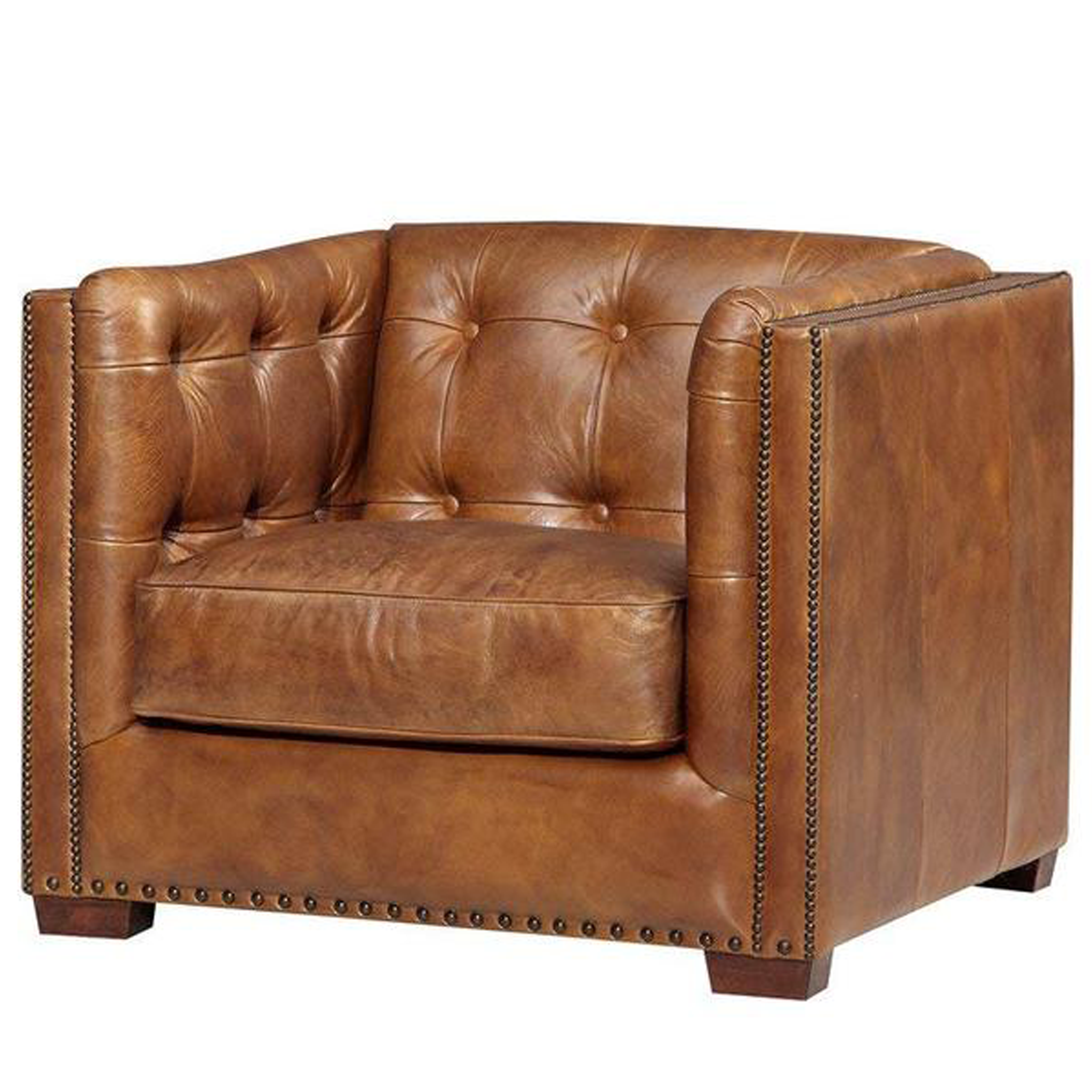 Pre-Order Tuxedo Leather Arm Chair - Light Brown