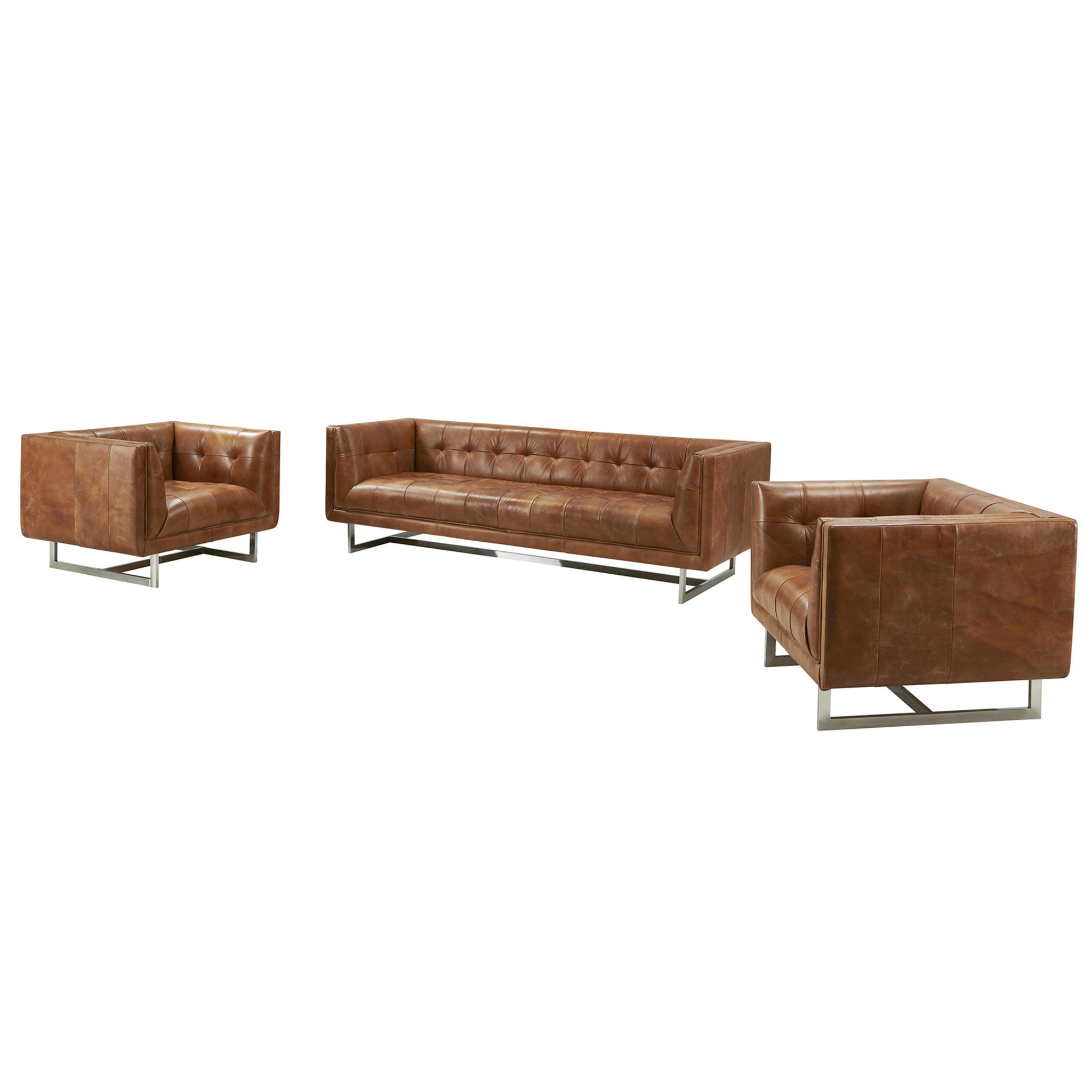 Taylor Contemporary Tufted Sofa - Light Brown Leather