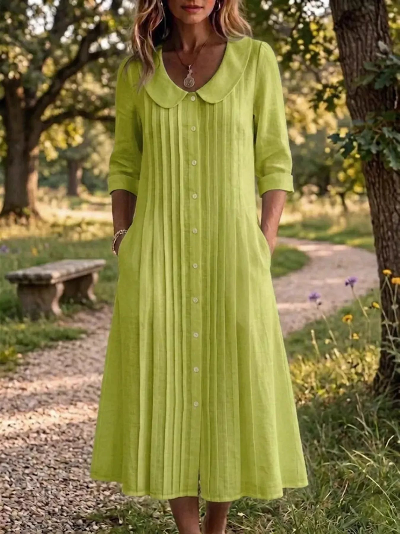 Full Size Peter Pan Collar Button Down Dress Plus Size