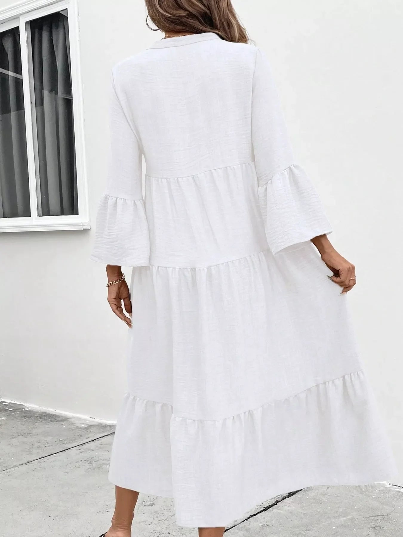 Ruffle Hem Button Front Tiered Dress