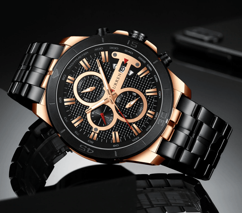Men's Waterproof Watch With Chronometers Day View And Fluorescent Hands Unique Luxury Design Perfect Gift