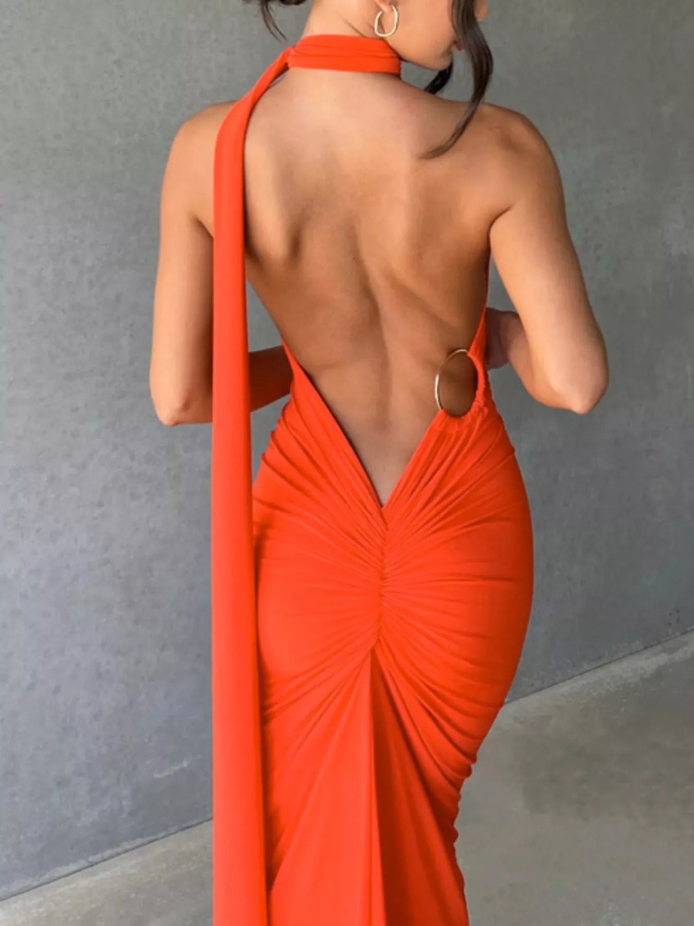 Backless One-Shoulder Ruched Bodycon Maxi Dress