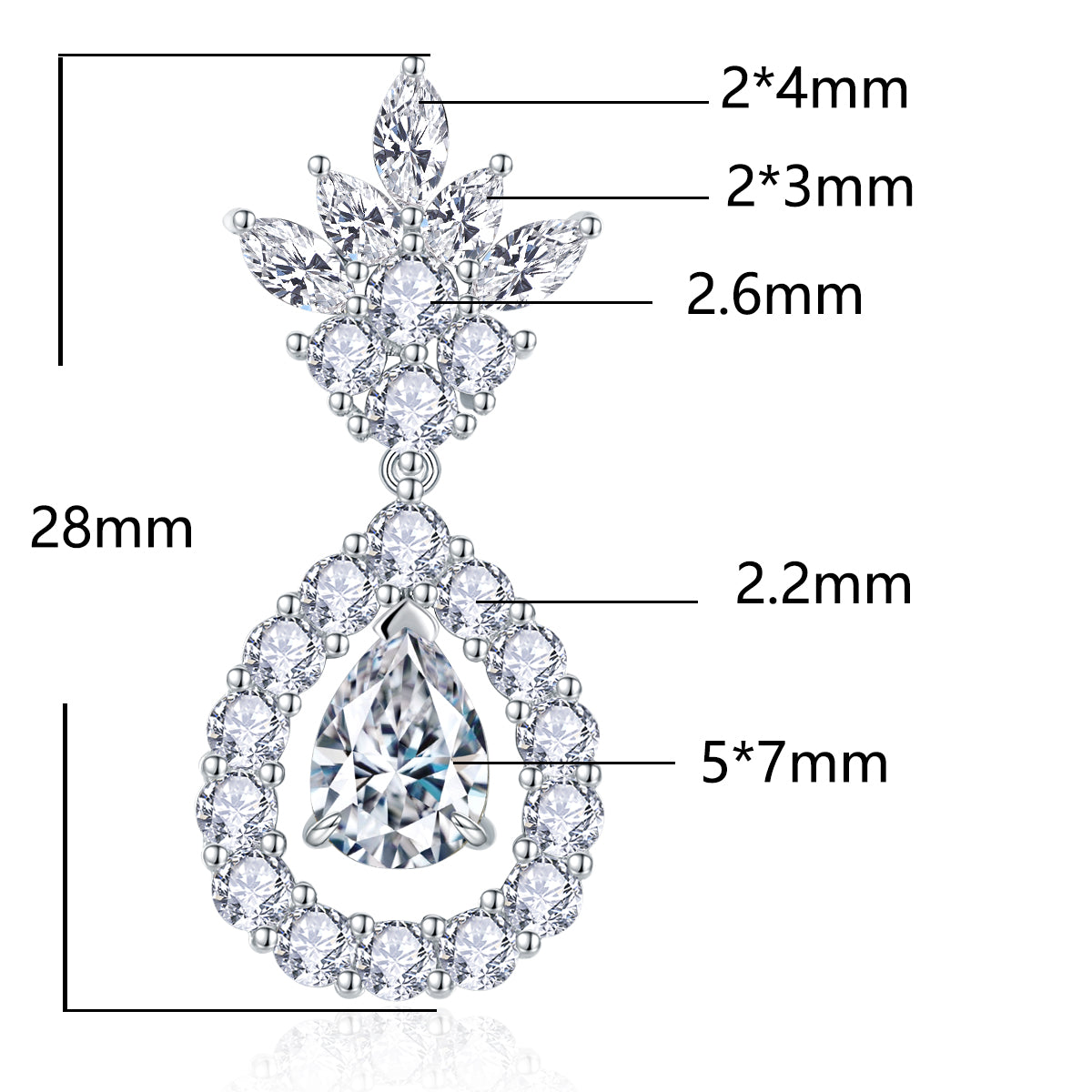 S925 Sterling Silver Pear Cut Moissanite Dangle Earrings 5x7mm Teardrop Cluster Earrings With GRA Certificate Platinum Plated Jewelry Gift Box Set