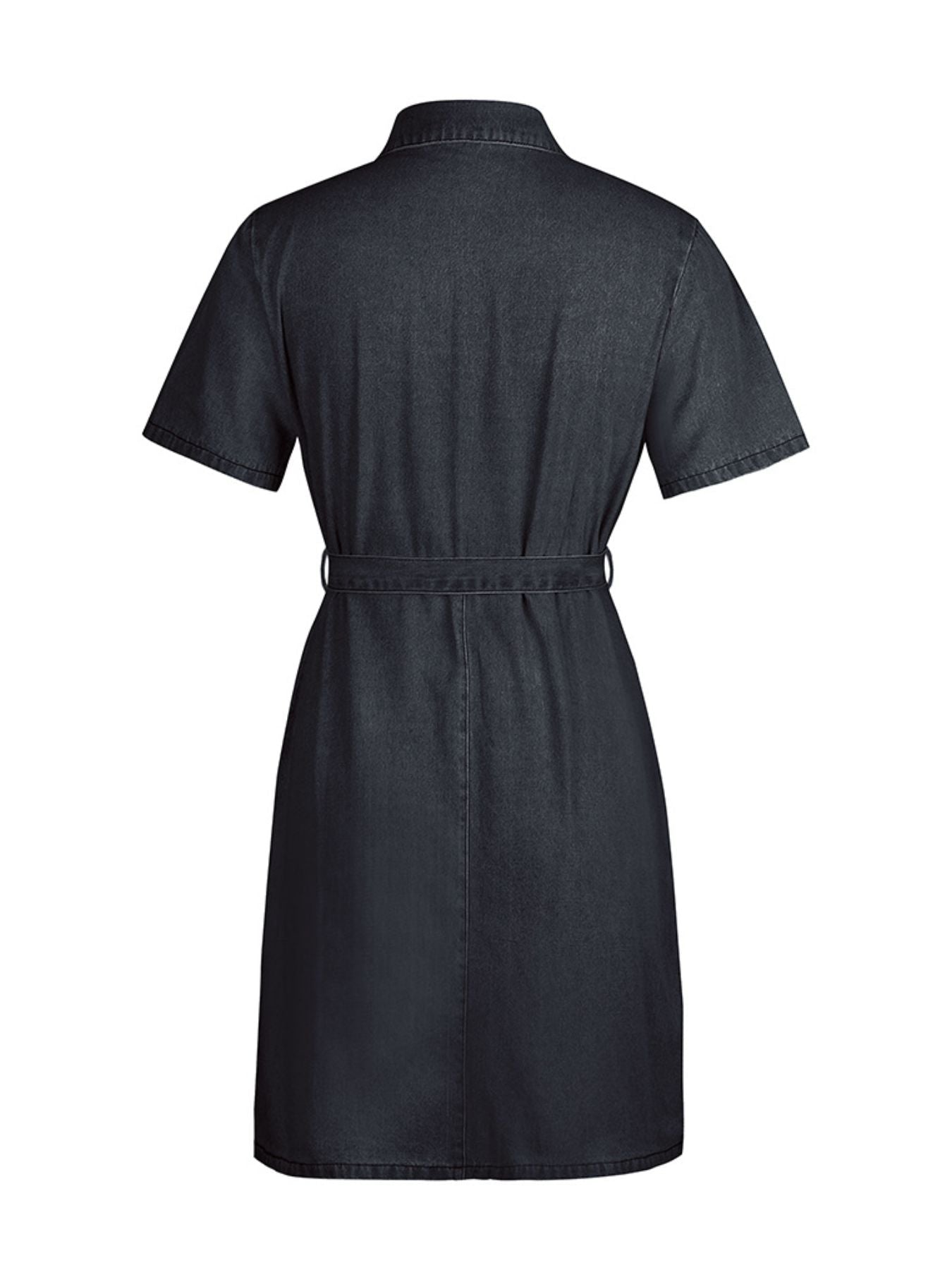 Zip Front Short Sleeve Denim Dress