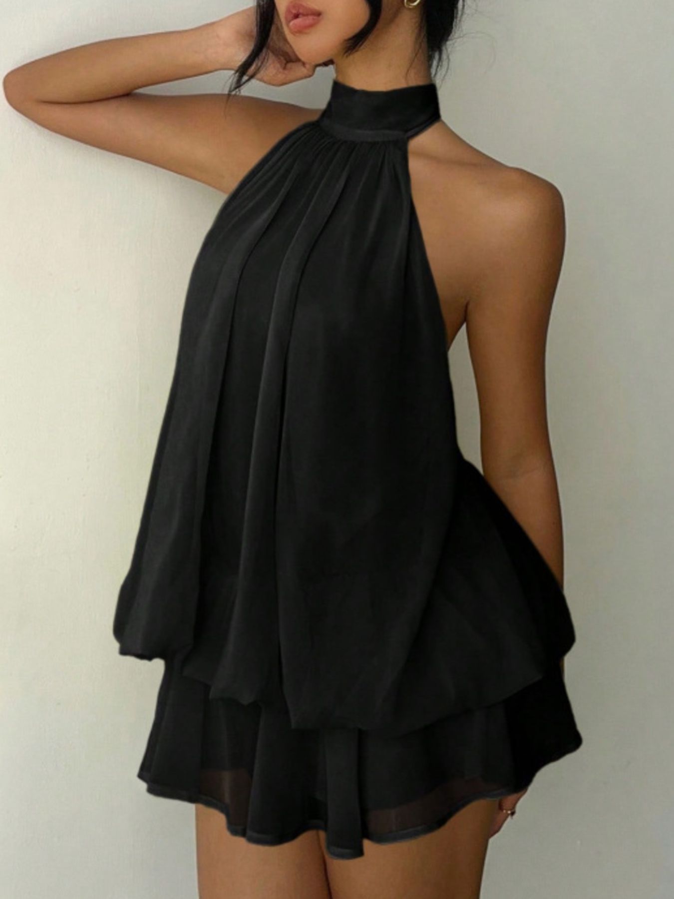 Halter Neck Layered Mini Dress
