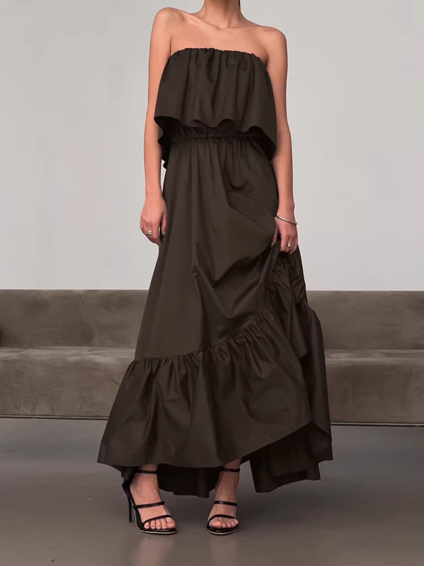 Off-Shoulder Ruffle Hem Maxi Dress