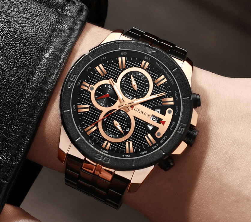 Men's Waterproof Watch With Chronometers Day View And Fluorescent Hands Unique Luxury Design Perfect Gift