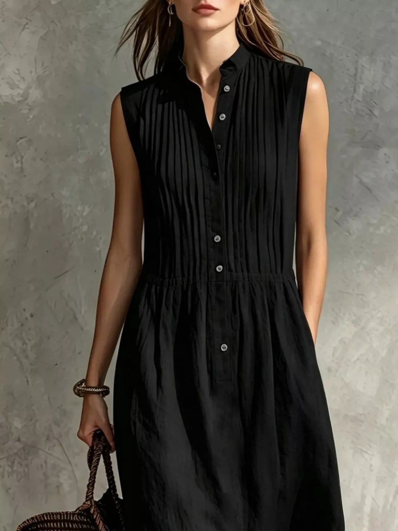 Full Size Sleeveless Button Front Midi Dress Plus Size