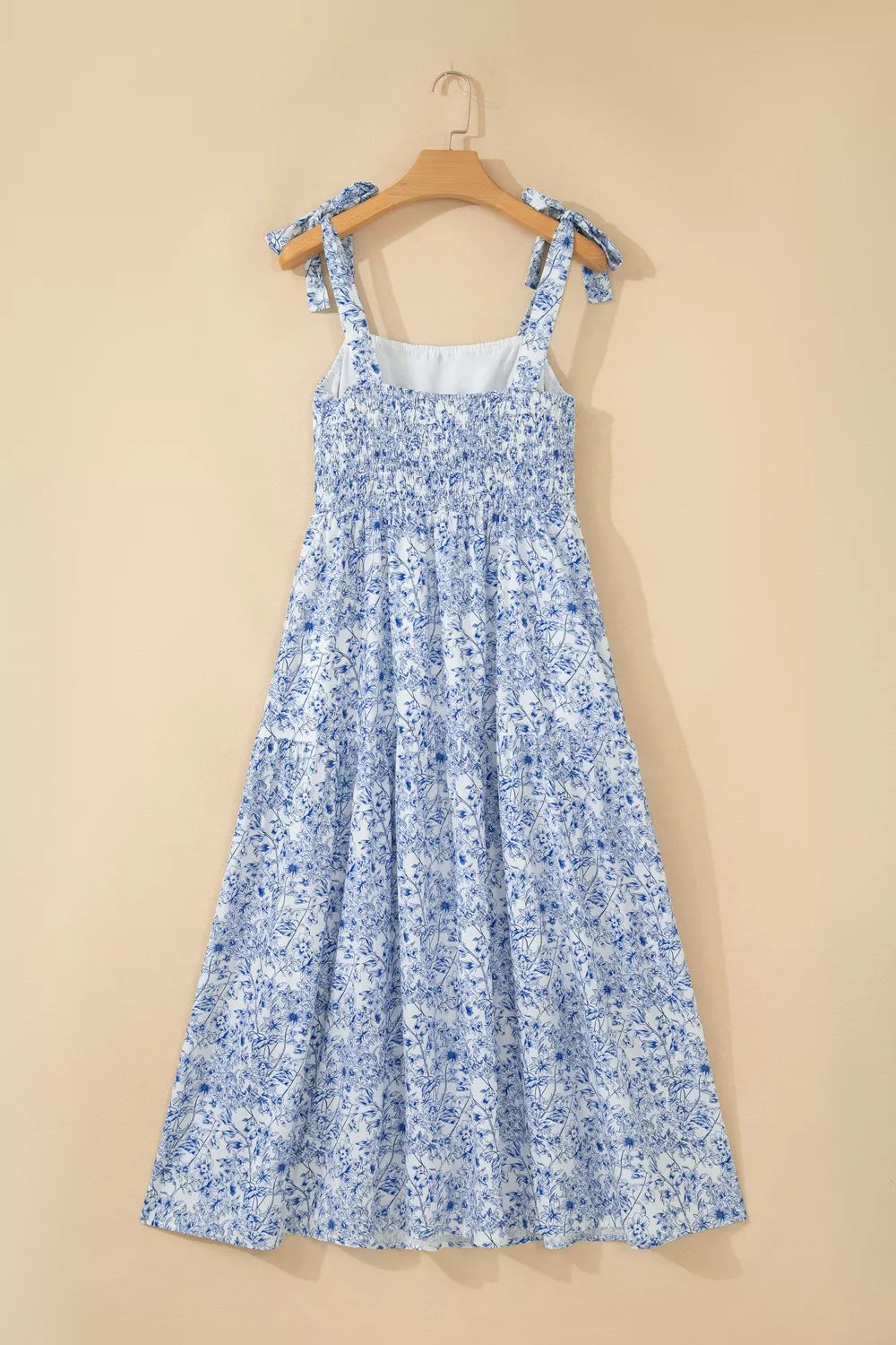 Floral Print Knot Straps High Waist Flared Maxi Dress