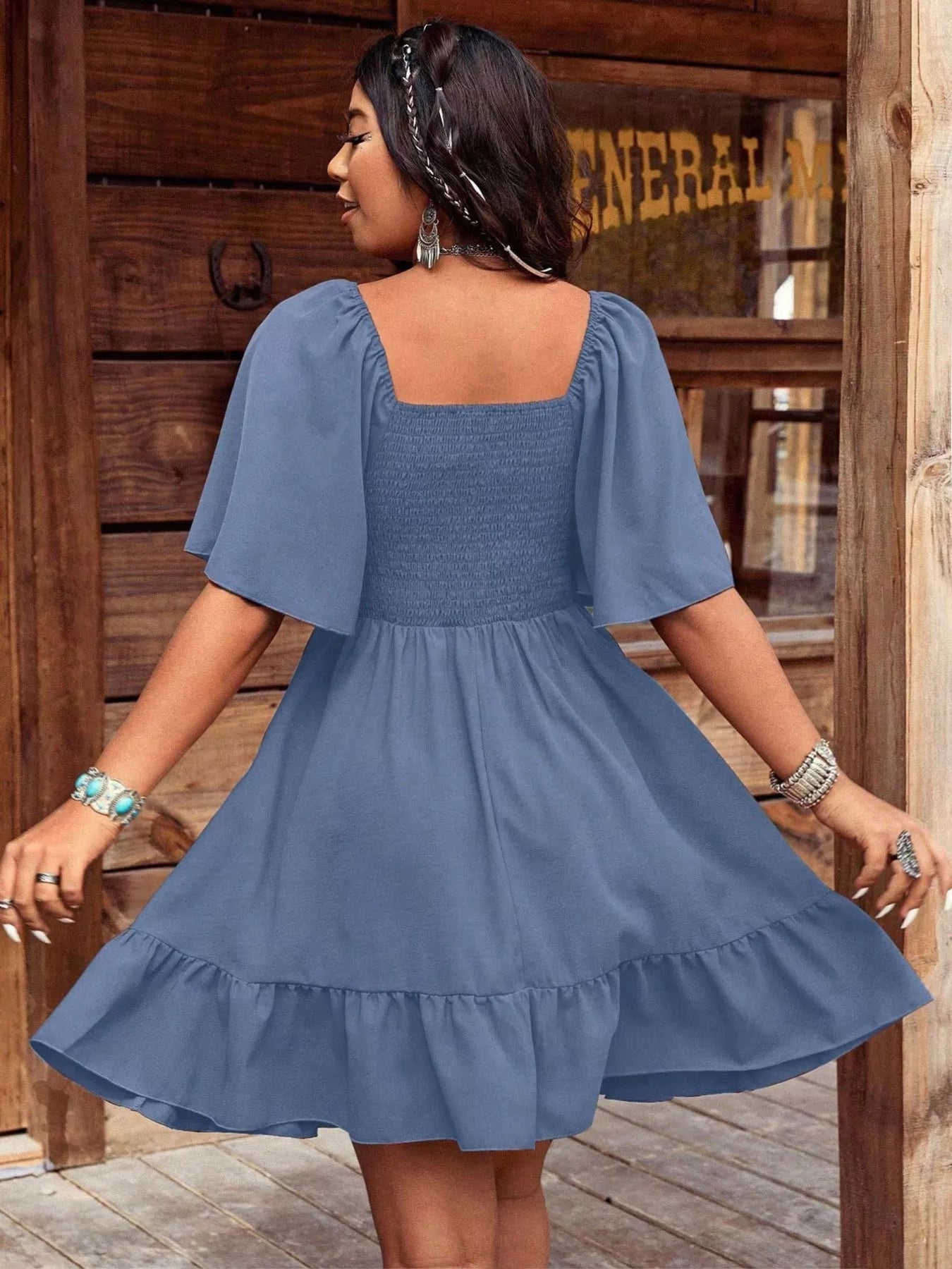 Embroidered Flutter Sleeve Mini Dress