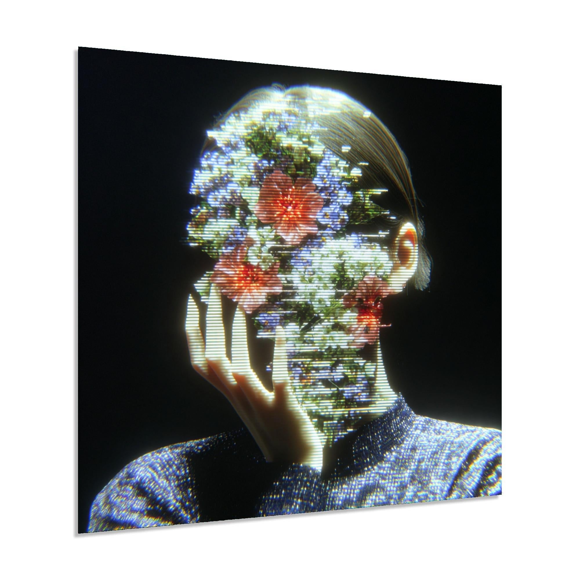 Floral Face Tempered Glass Wall Art | Modern Abstract Portrait Decor