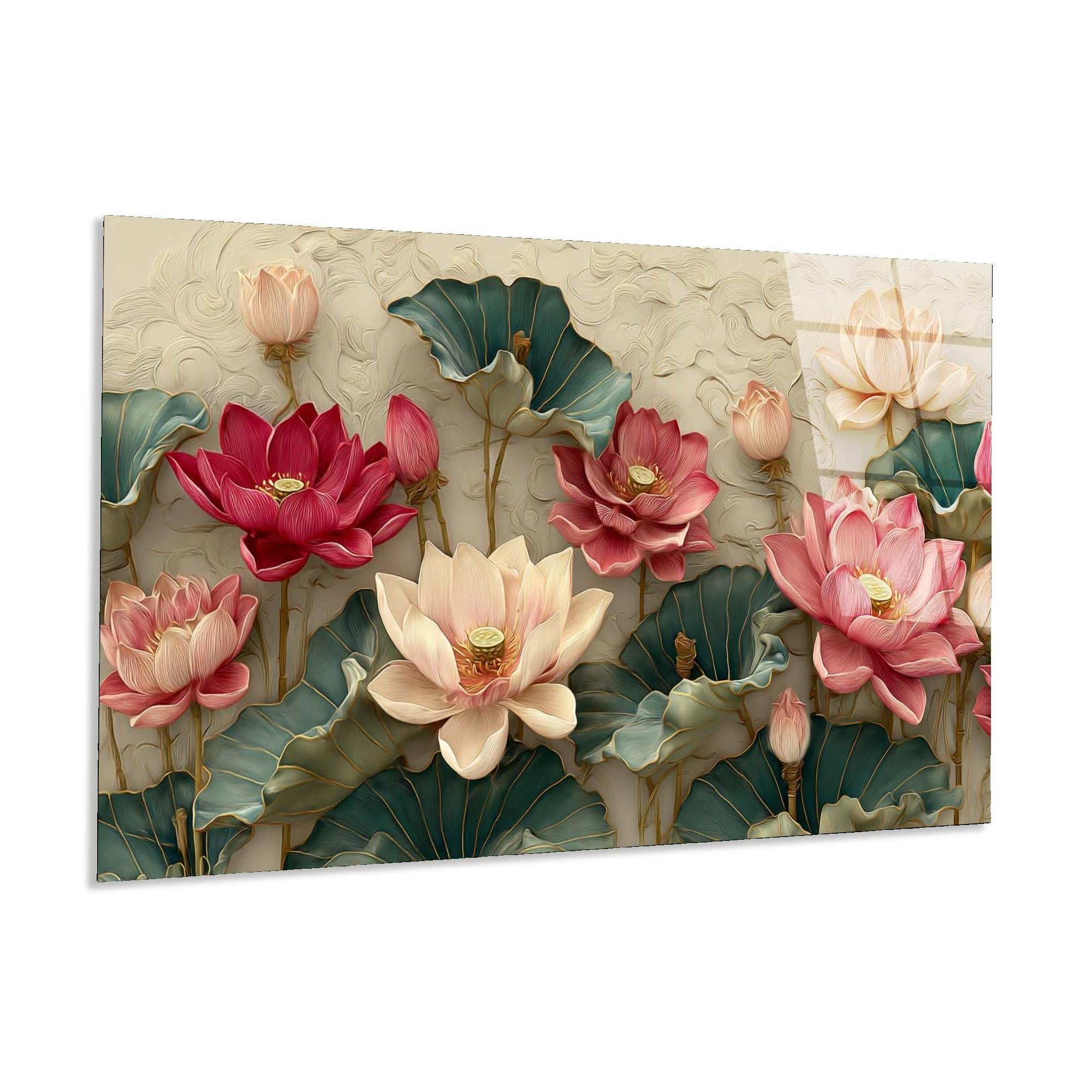 Lotus Flower Tempered Glass Wall Art | Elegant Botanical Decor