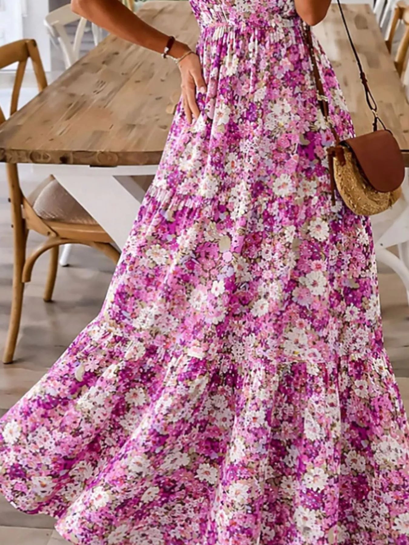 Floral Print Maxi Dress with Spaghetti Straps