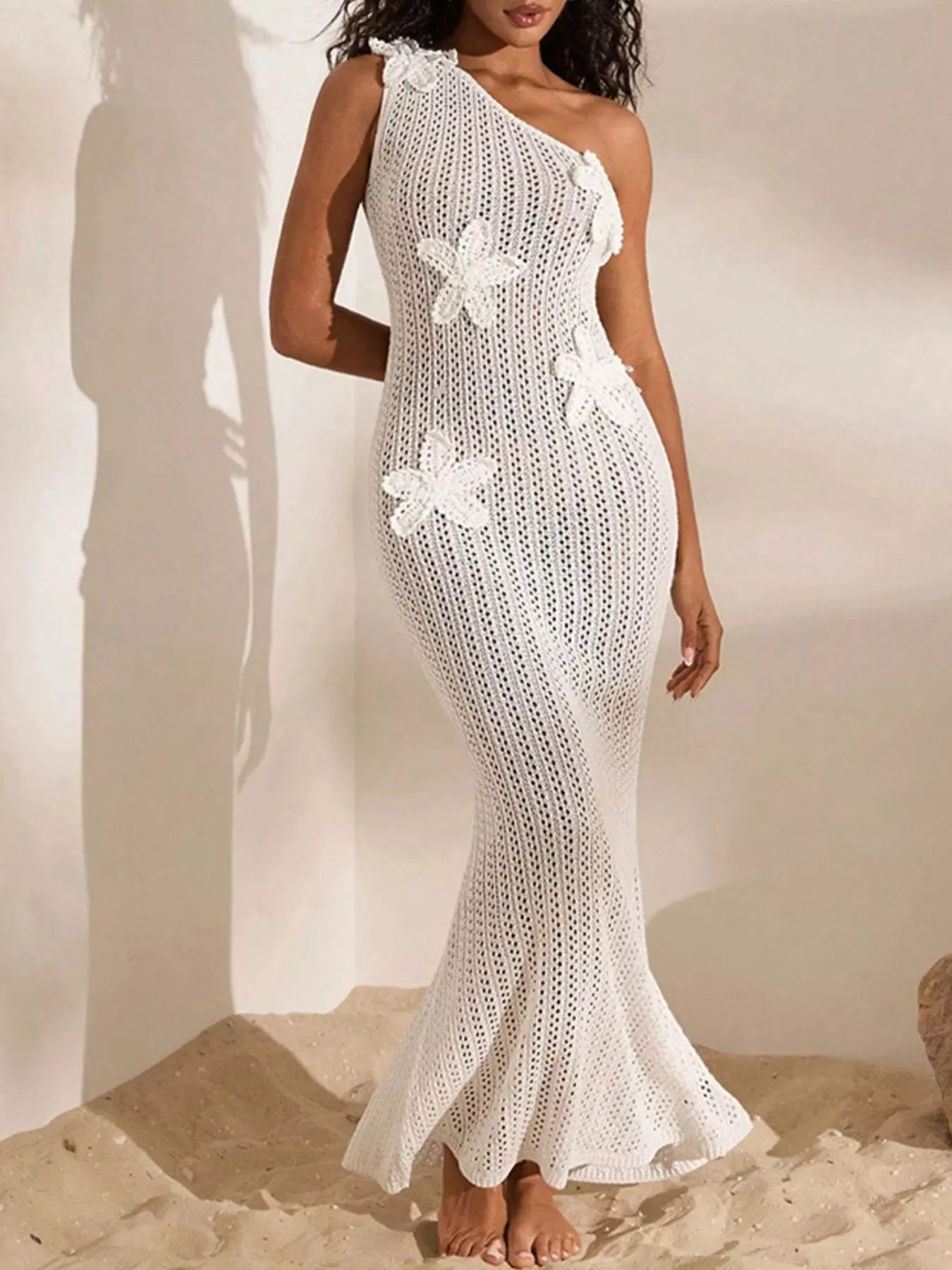 One-Shoulder Crochet Maxi Dress