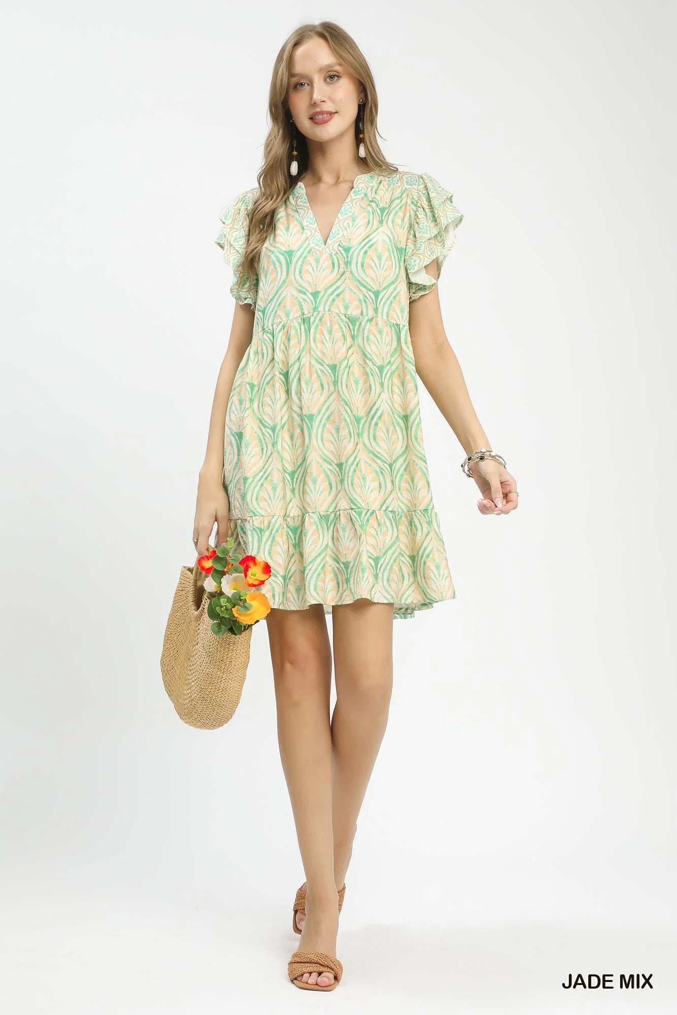 Umgee Mix Printed Flutter Sleeve Dress